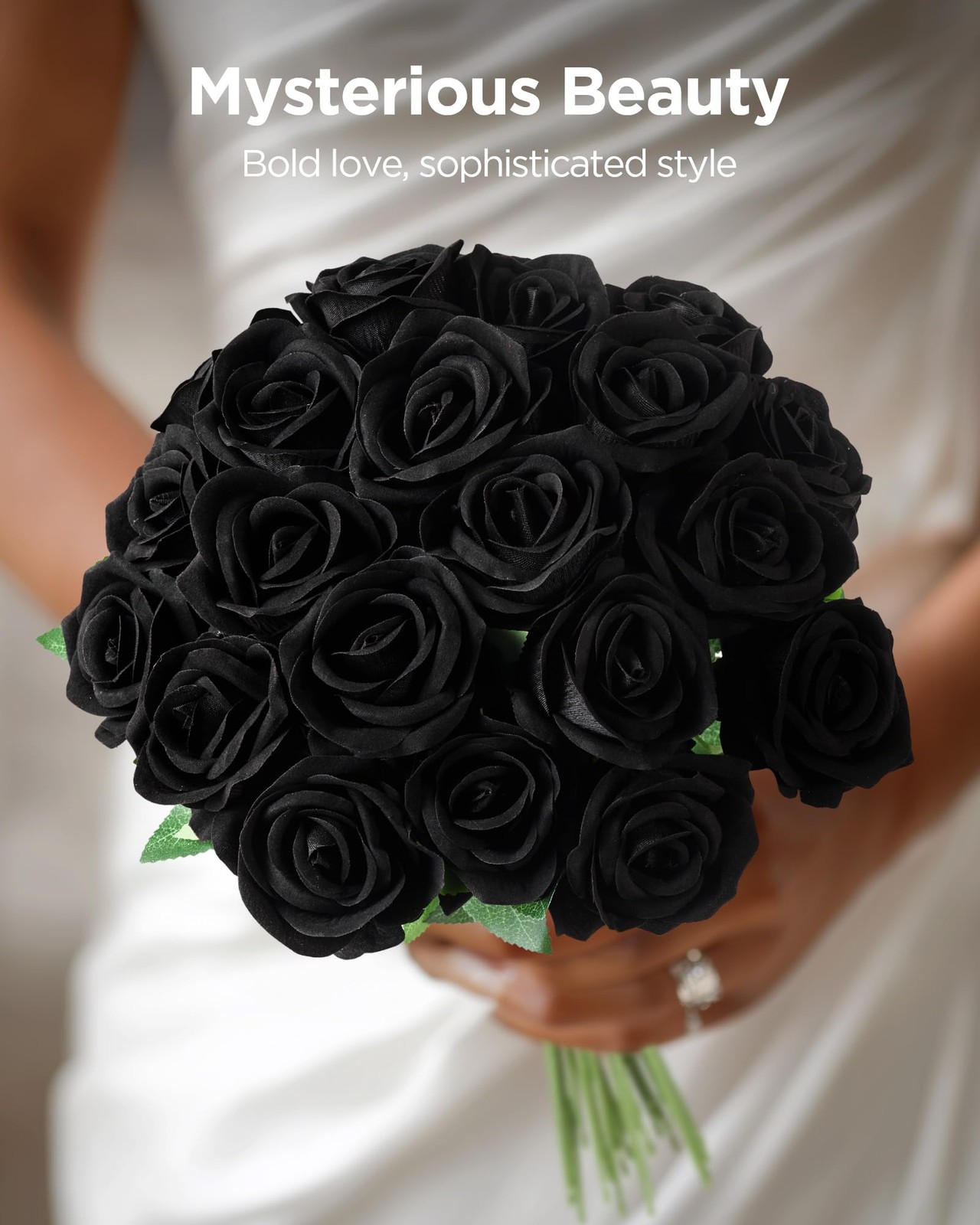 50 Pcs Black Roses Artificial Flowers, Fake Velvet Silk Rose Bulk Faux Flower…