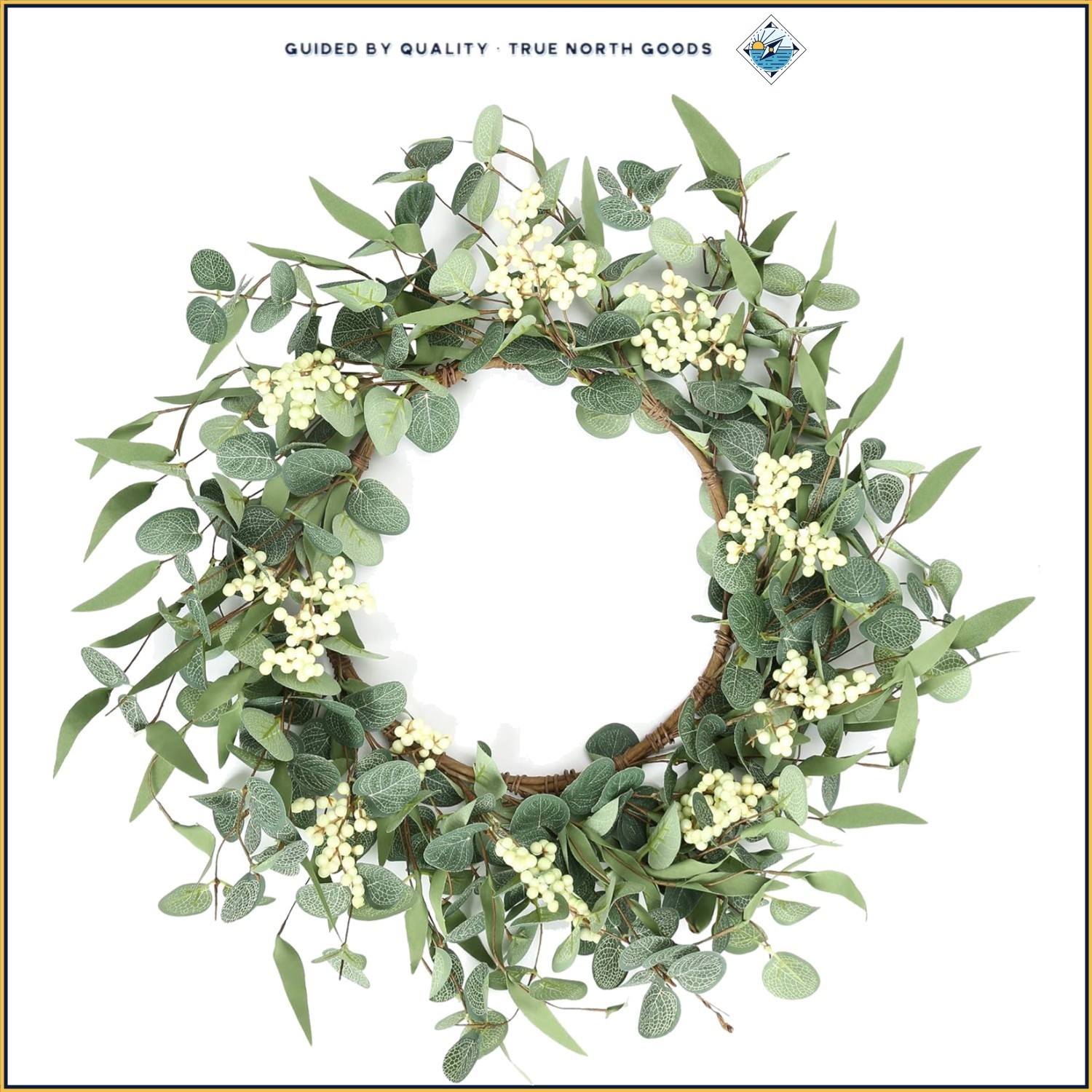 20-Inch Eucalyptus Wreath for Front Door, Window or Porch – All Seasons Decor