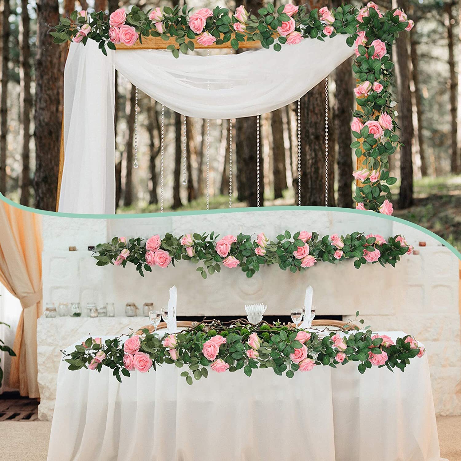 3PCS 7.5 Ft Artificial Fake Rose Vine Garland Hanging Plants Home Wedding Decor