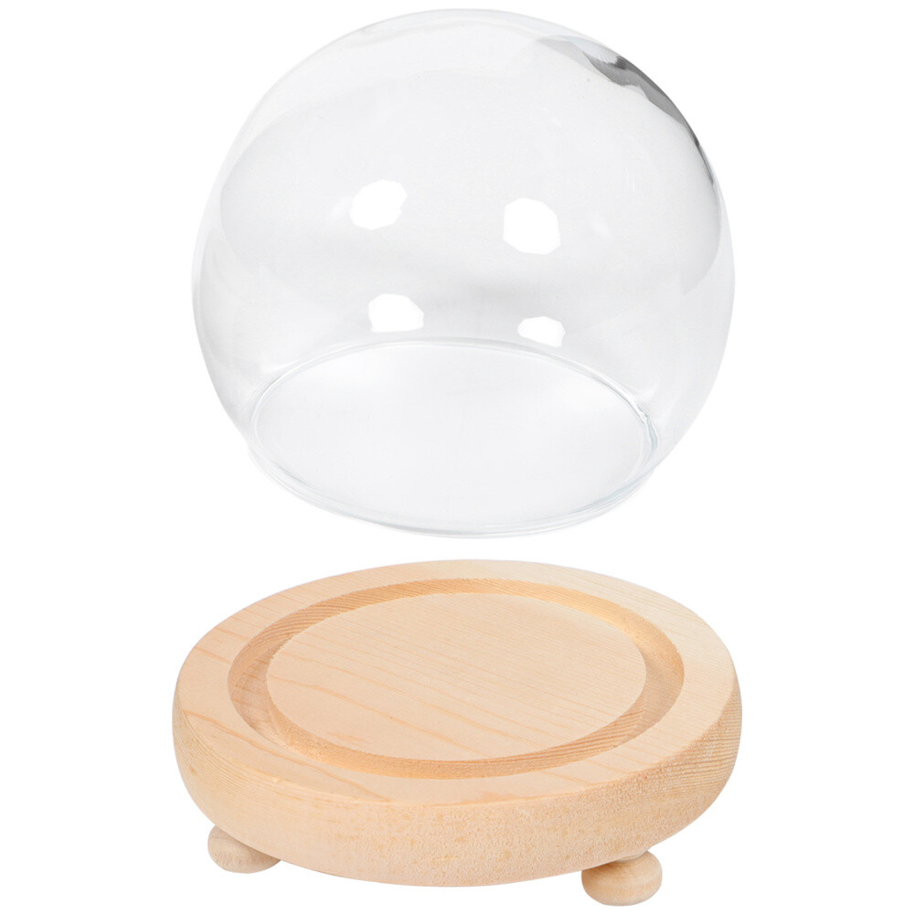 Clear Dome Cloche Handle Cloche Wood Base Glass Plant Dome Cloche Bell Jar
