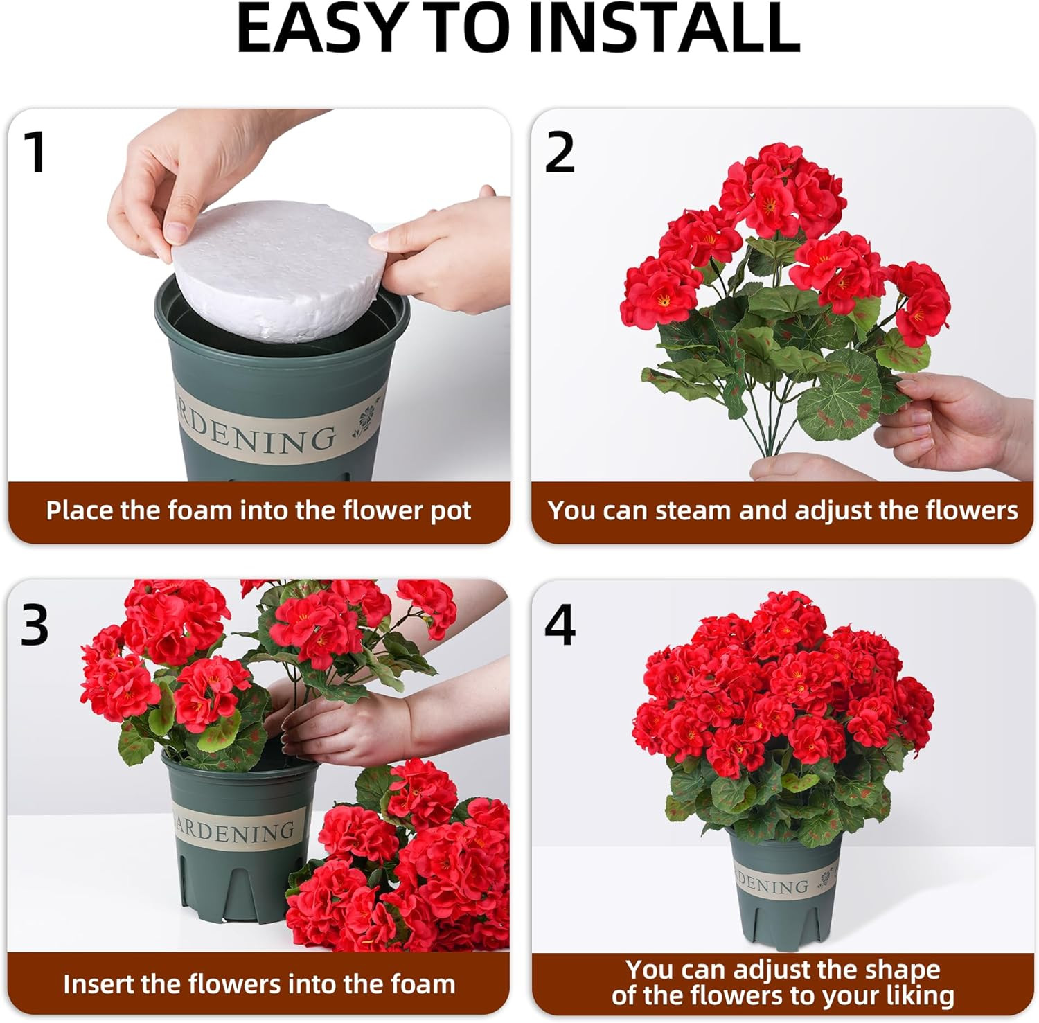 UV Resistant Hot Pink Geraniums – 2 Pack Faux Flowers for Indoor/Outdoor Use