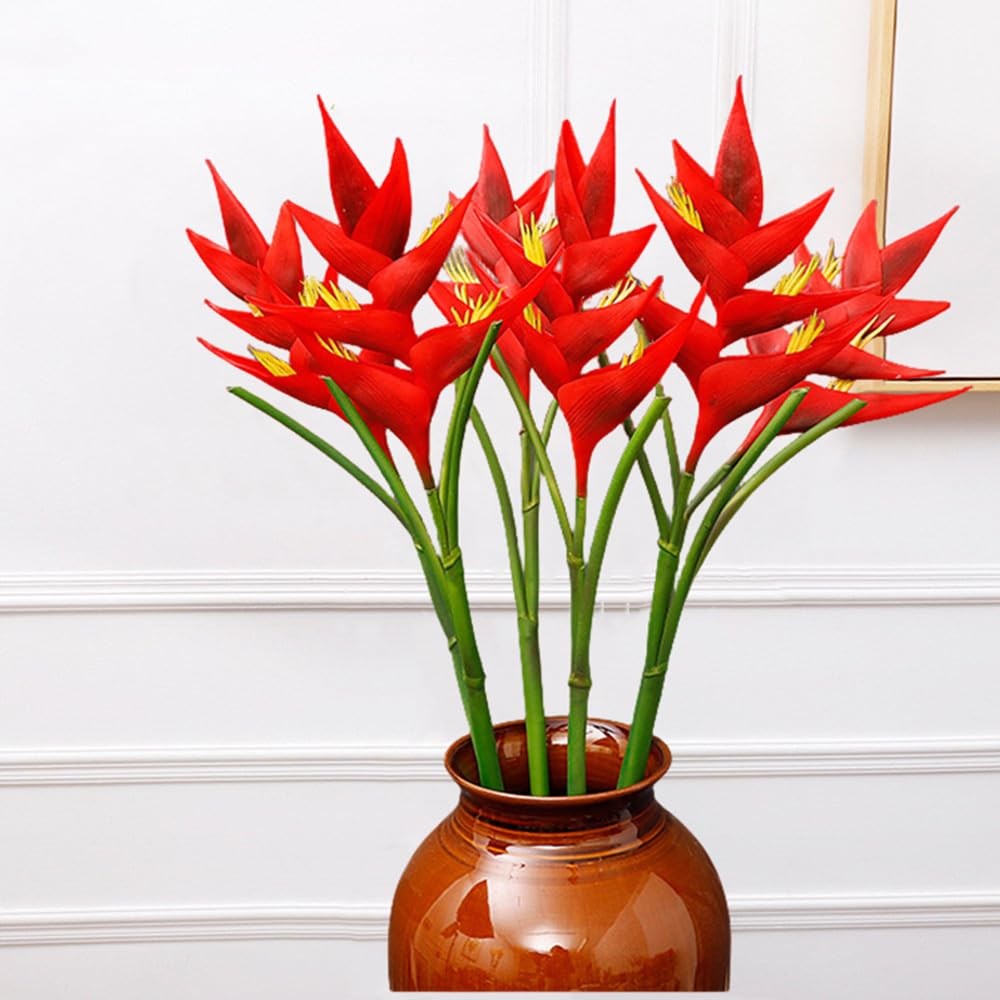 Bird Of Paradise Greenery Plants Artificial Flowers 34 Inch Large Red Faux