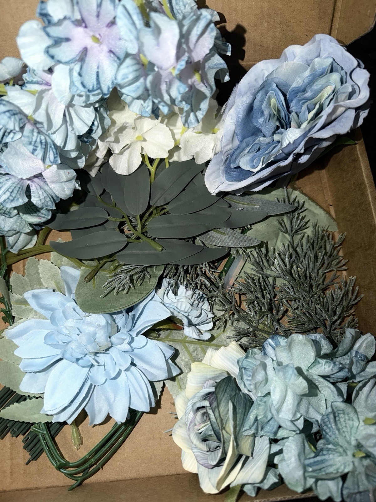 2 Boxes of Artificial Flowers Combo Box Set Dusty Blue Flowers for DIY Wedding