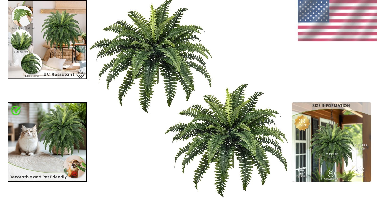 Lifelike 35-Inch Artificial Ferns with 39 Fronds – Elegant Home and Garden Decor