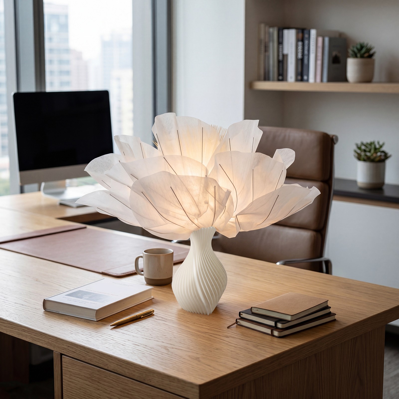 Tabletop Electric LED lights Organza Artificial Flower With Vase 17.71*17.71in