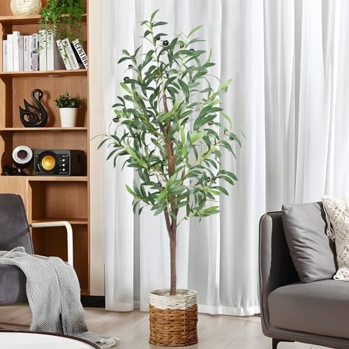 Artificial Olive Tree, 4FT Tall Faux Olive Trees 48in Outdoor Fake Potted Sil…