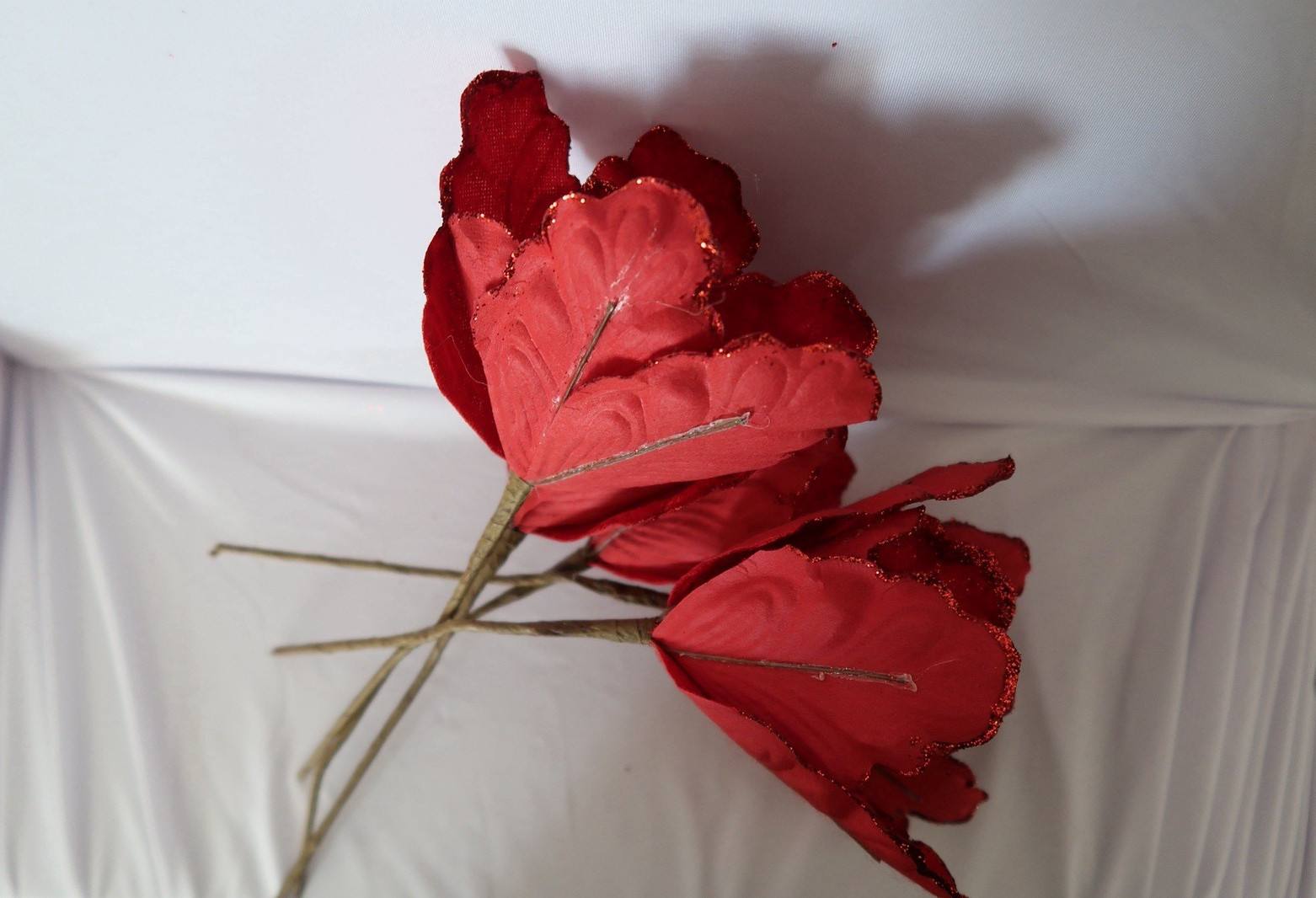 5 Pcs Large Poinsettias Christmas Tree Flower Glitter Silk Flower Picks Red