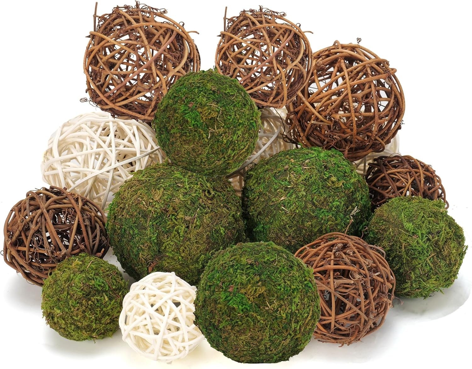 18Pcs Decorative Balls for Centerpiece Bowl – 6Pcs Fake Moss Balls + Rustic