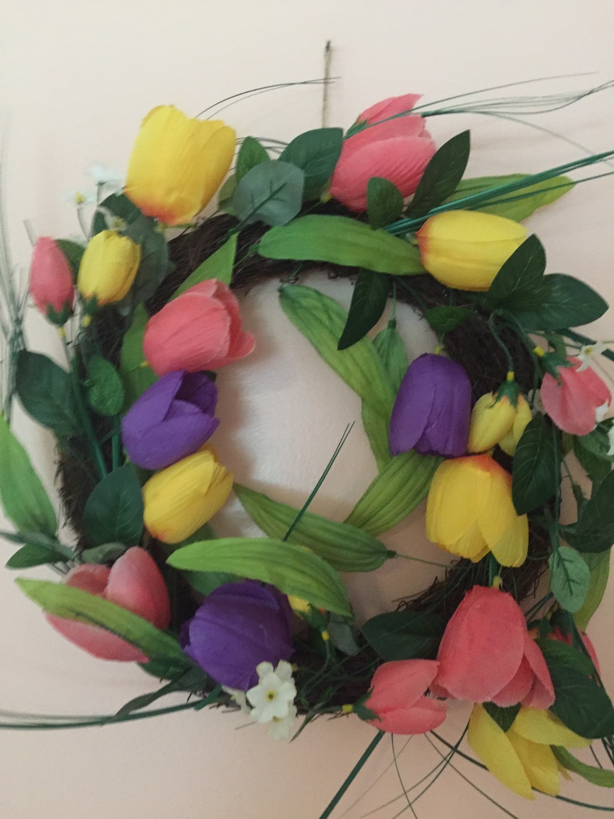 Beautiful Bright Floral Pink Purple Yellow Tulip Spring Door Wreath Door Decor