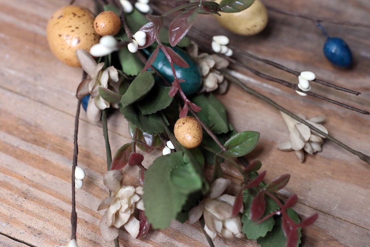 Spring Floral Pick Eggs Pip Berries Beige Ivory Teal Easter Decor 18 inch