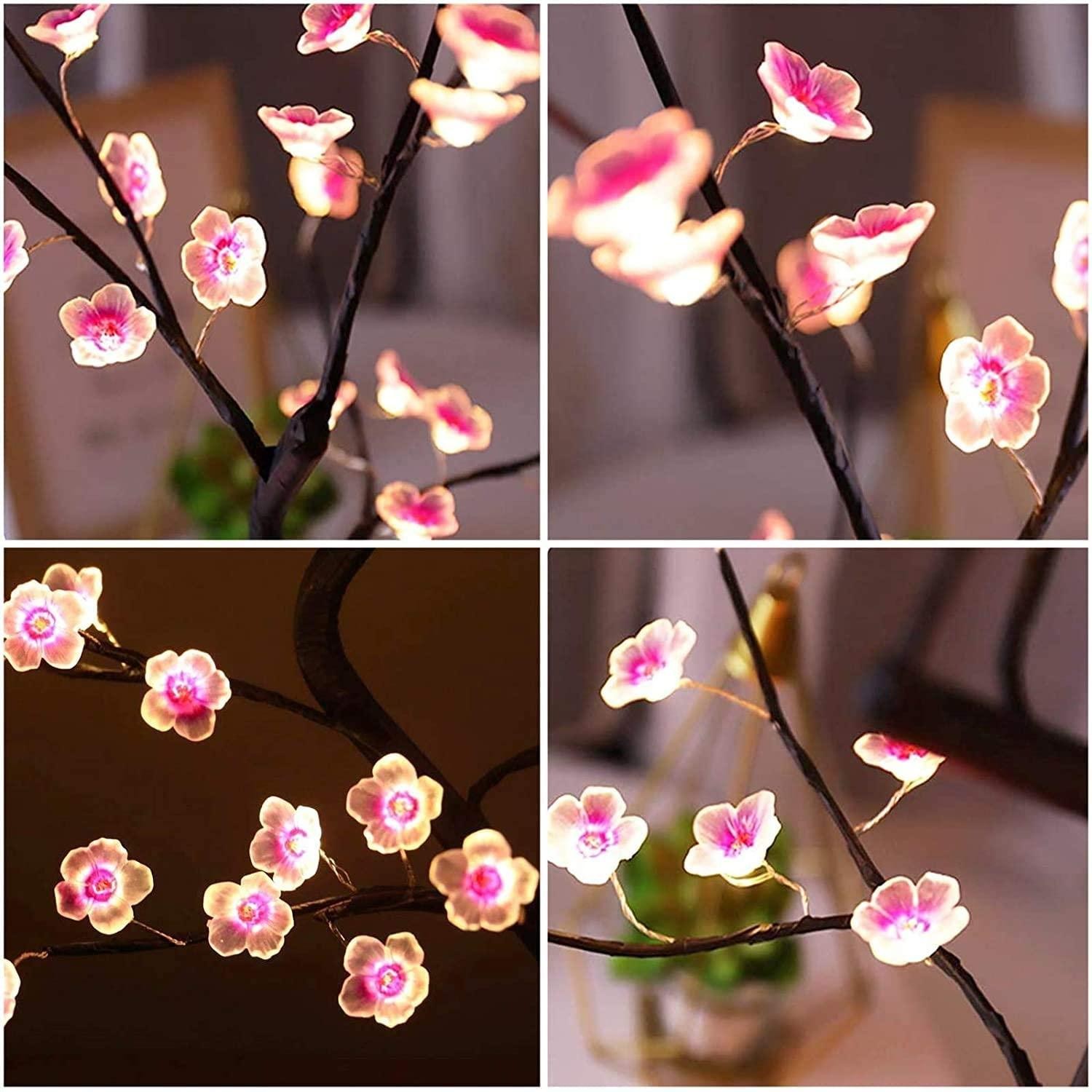 LED Cherry Blossom Bonsai Tree Night Light Touch USB Battery Desk Lamp