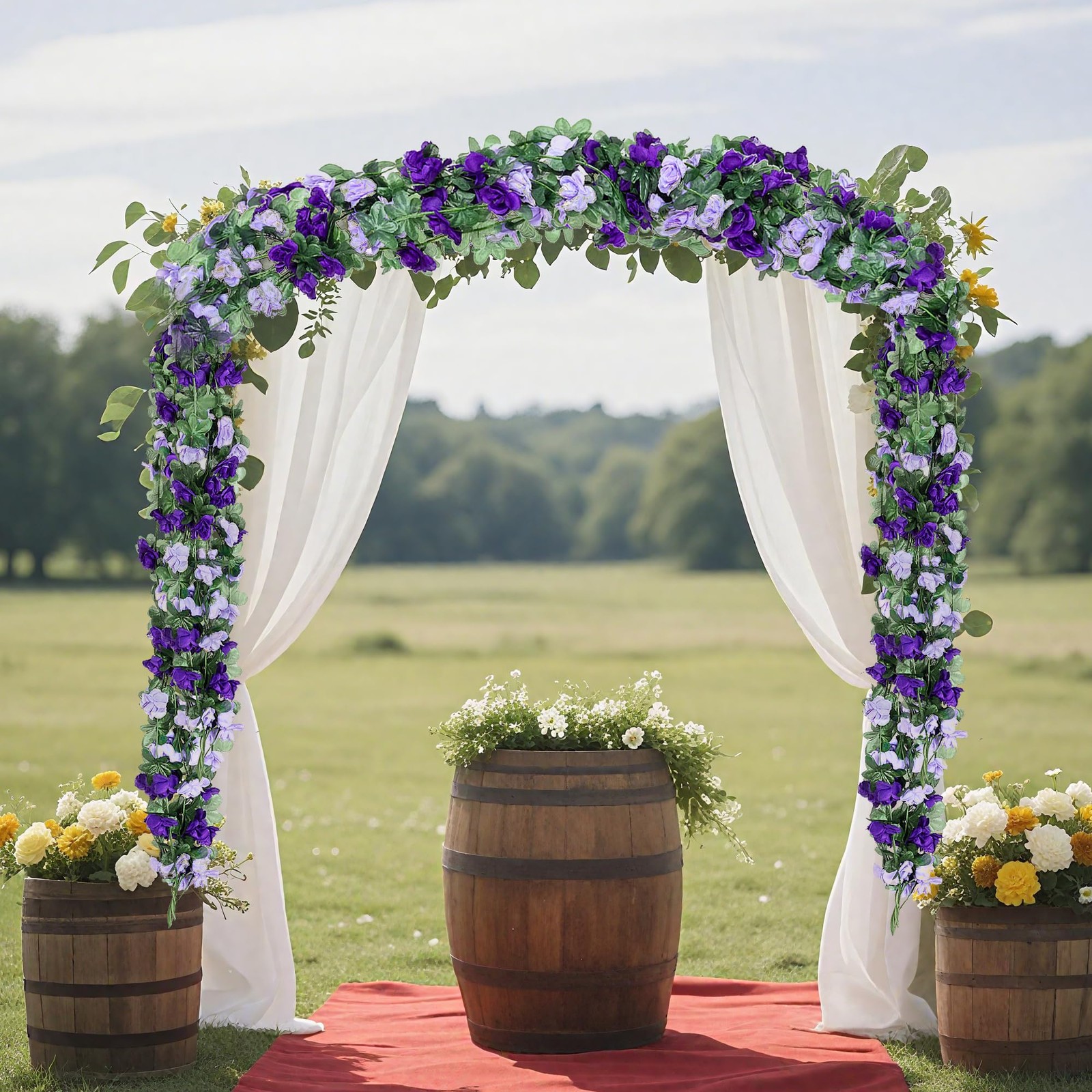 5Pcs 82 FT Artificial Purple Rose Flower Garland, Faux Silk Rose Garland, Pur…