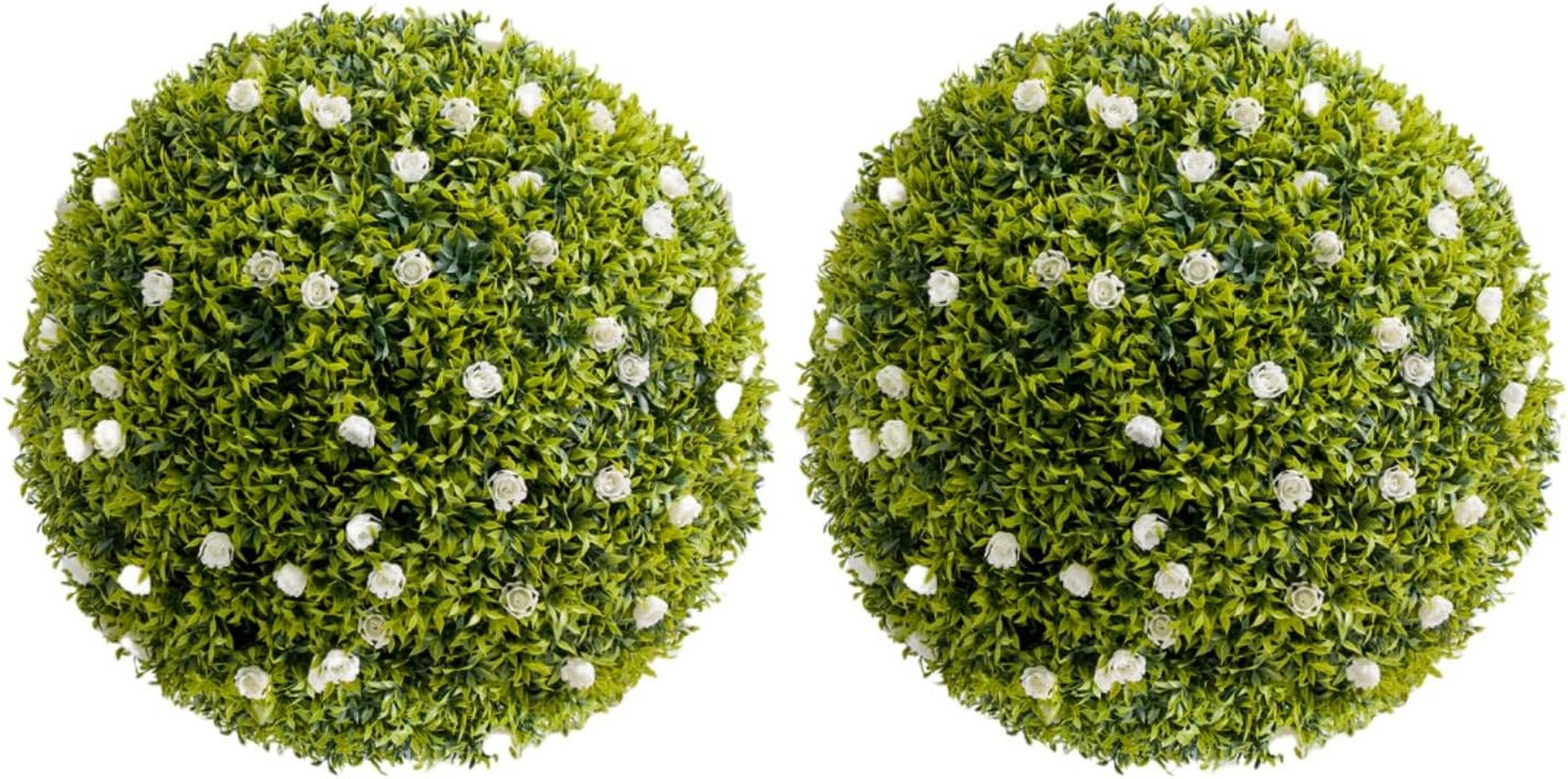 20.5″ Artificial Boxwood Topiary Ball Set of 2 with White Flowers for Home Decor