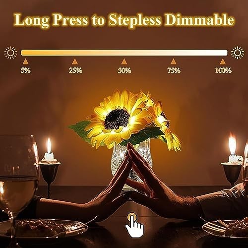Sunflower Lamp Artificial LED Sunflower Flowers with Glass Vase Table Lamp Night