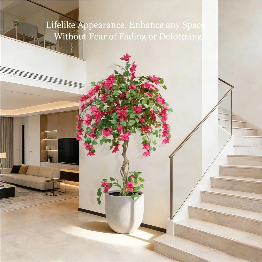 Artificial Bougainvillea Tree Pink Flowers Faux Plant 3 4 5 FT Indoor Outdoor