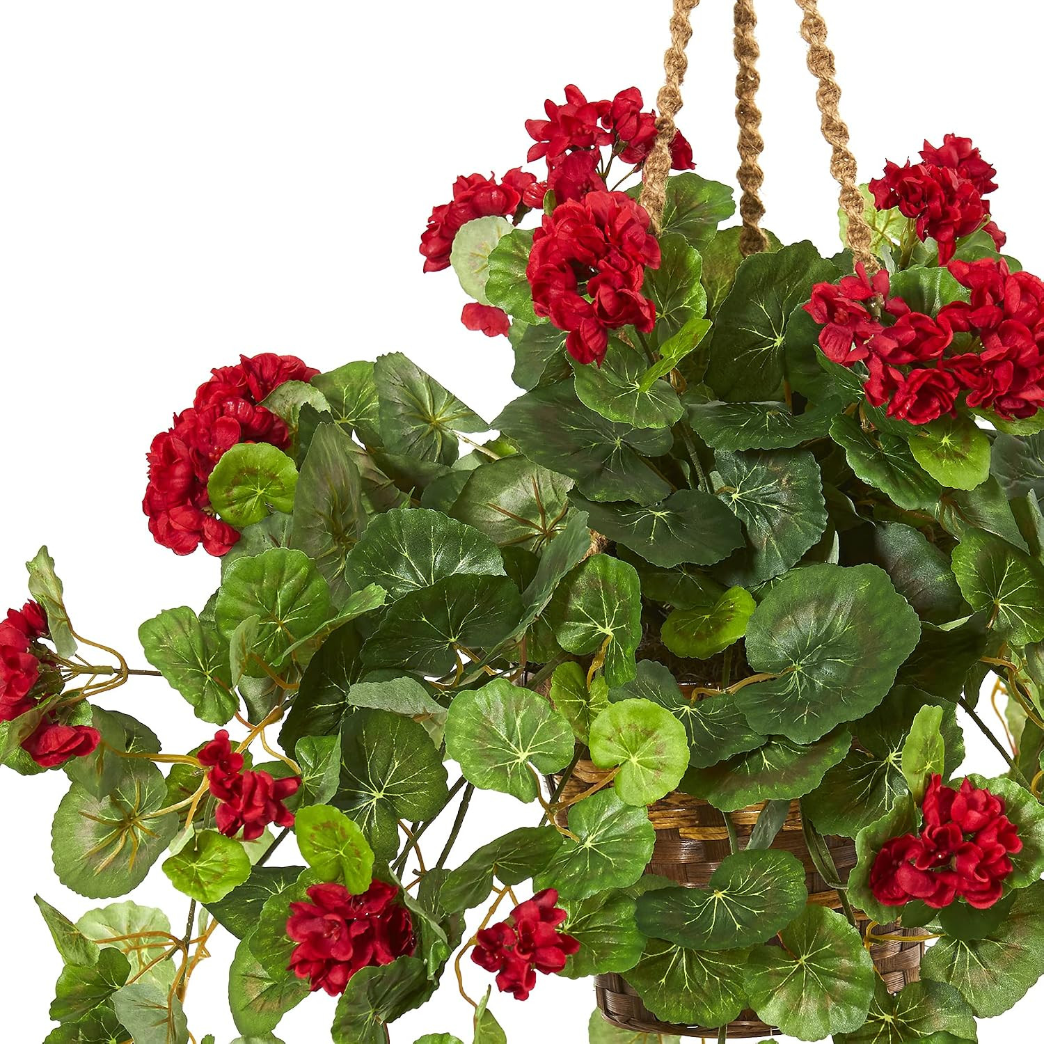 27″ Hanging Basket with Lifelike Geranium Artificial Plant – Perfect Decor!
