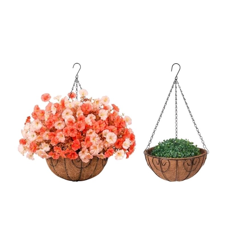 Artificial Orange Fall Flowers Fake Hanging Plants Flowers Basket for Outdoors