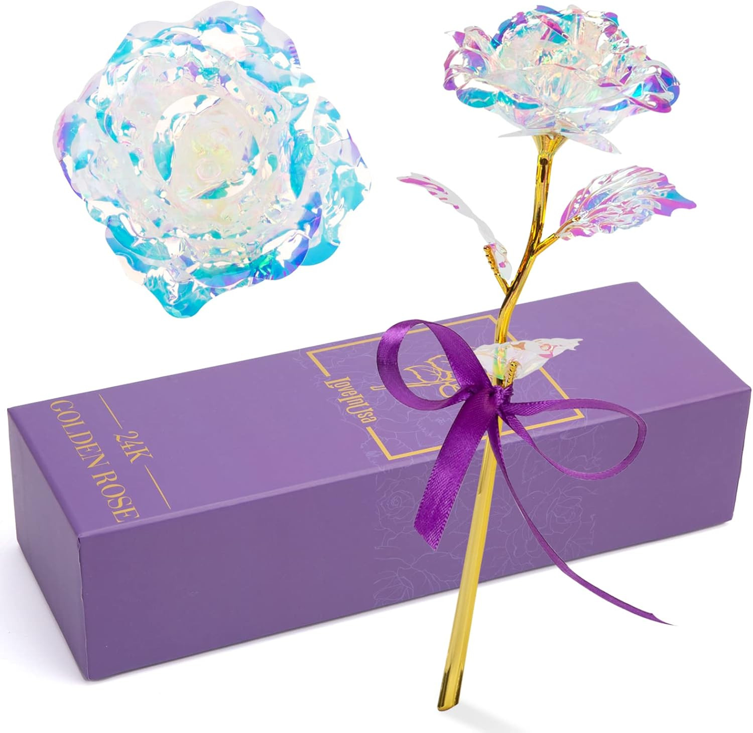 Artificial Galaxy Rose Flower Gifts for Her, Galaxy Eternity Rose Glass Forever