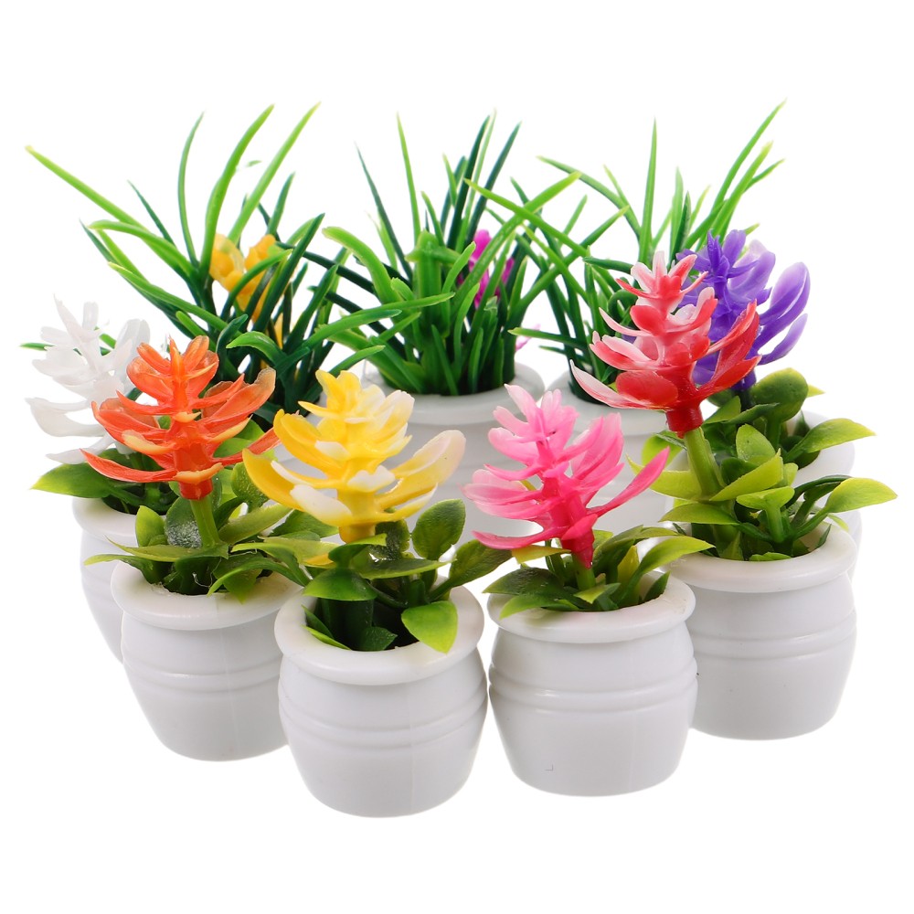 9Pcs Miniature Dollhouse Plastic Potted Plants Assorted Color Durable Decoration