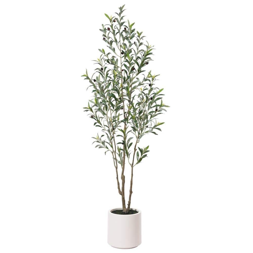 DR.Planzen 6 ft. Artificial Olive Tree, White Planter, Large Faux Silk Tree