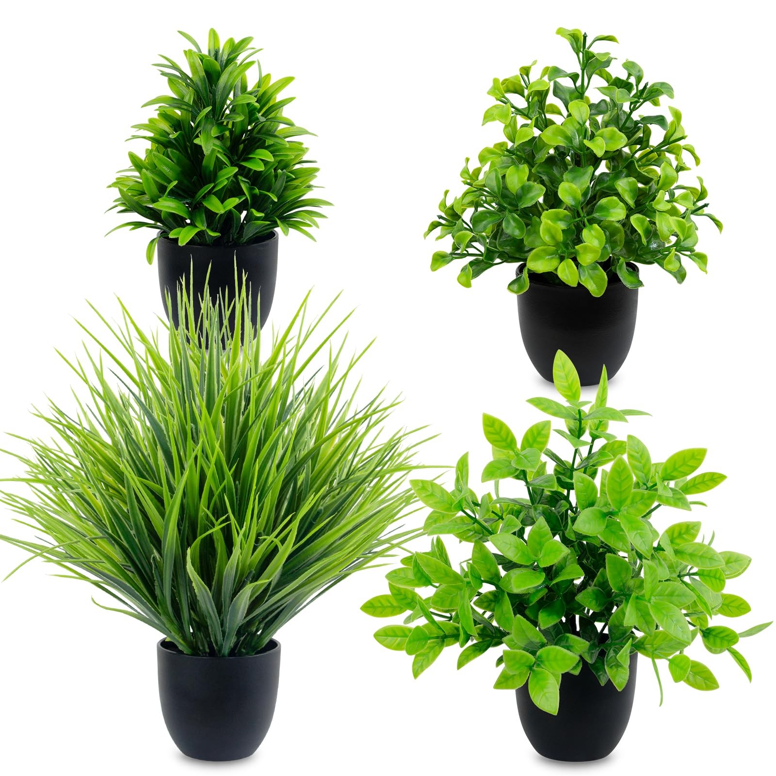 4 Pack Mini Fake Plants Small Artificial Greenery Potted Plants in Black Pots…