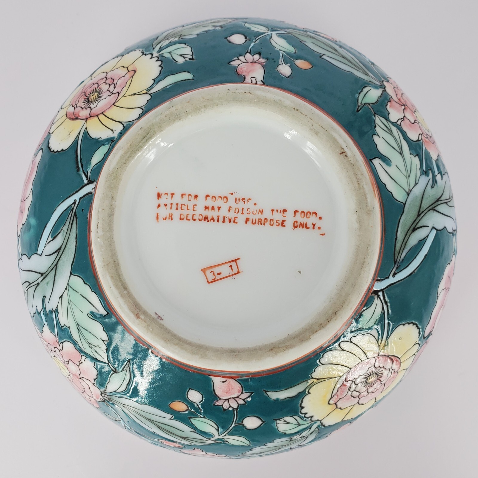 Decorative Teal & Pink Floral Peony 7.5″ Ceramic Bowl by JC Penney Traditions