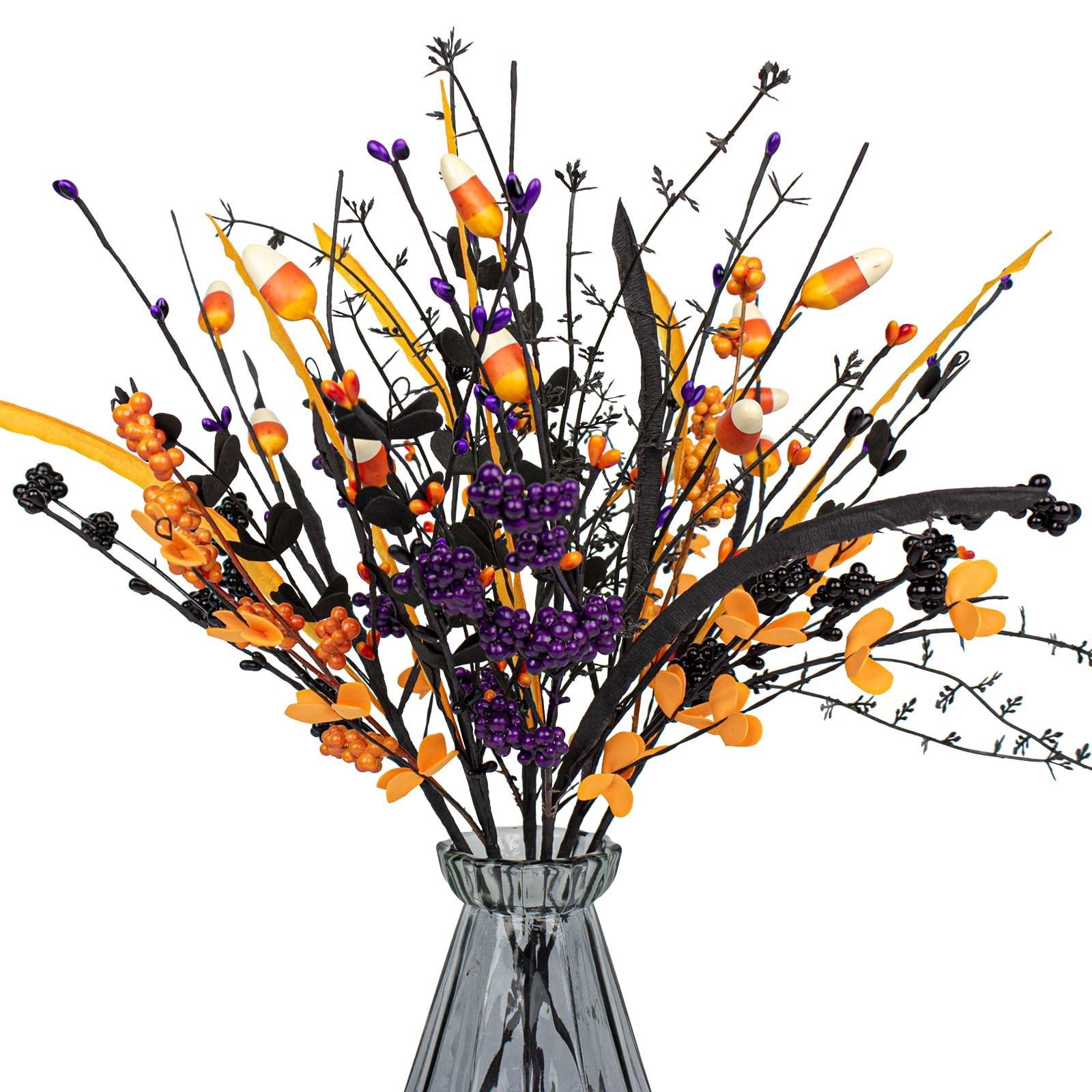 MG MagicGarden 6 Pack Artificial Halloween Floral Picks Purple Orange Black B…