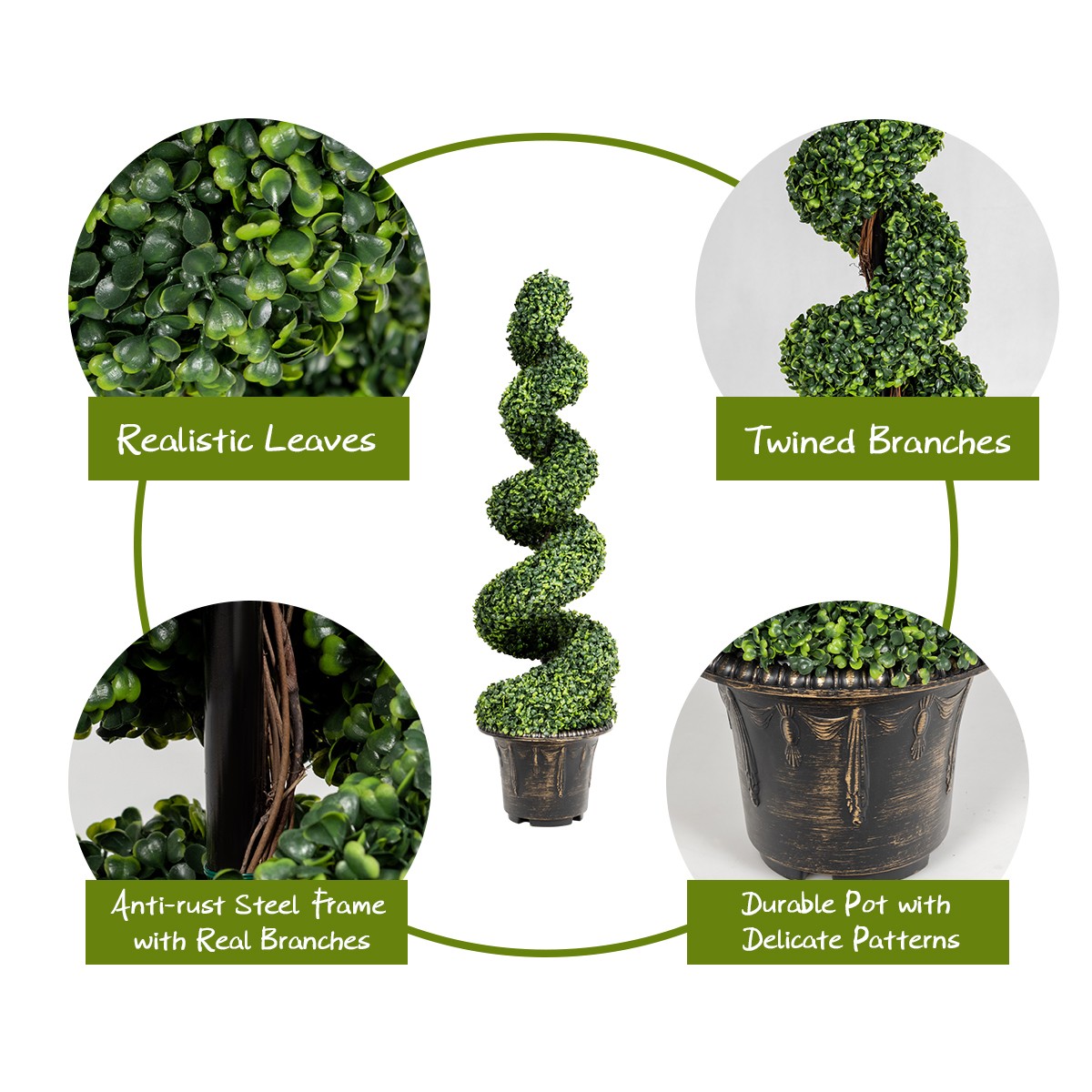 2Pcs 4FT Artificial Boxwood Spiral Tree W/Realistic Leaves Indoor Outdoor Office