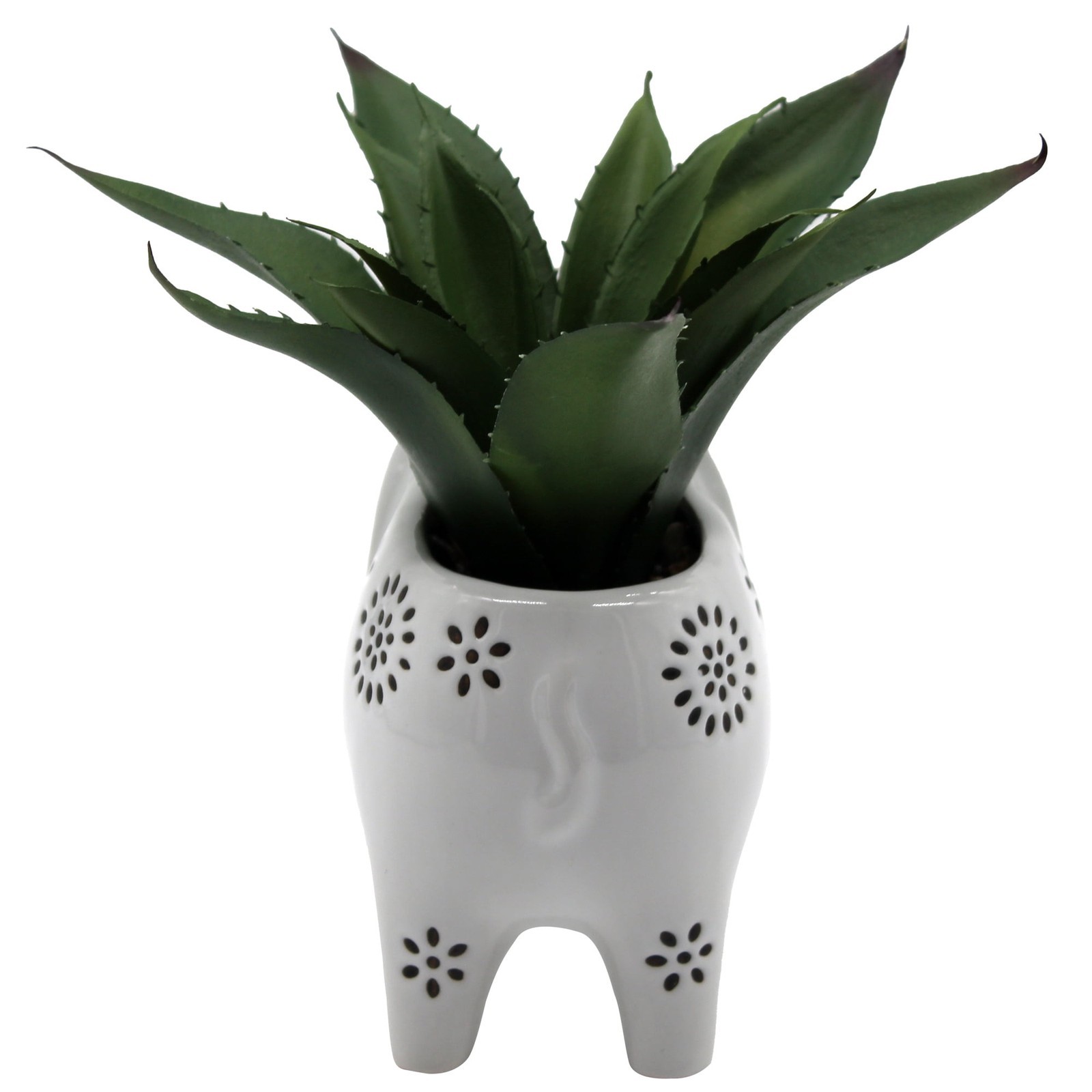 7.5″ Artificial Agave Plant in White Ceramic Elephant Planter