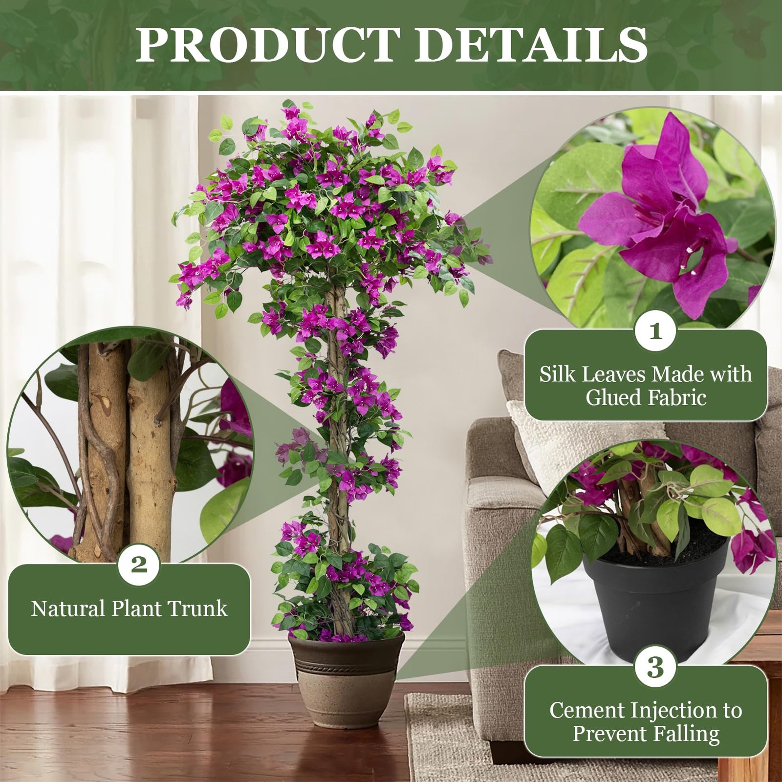5FT Tall Bougainvillea Artificial Tree for Outdoors or Indoors, Faux Tree Rea…