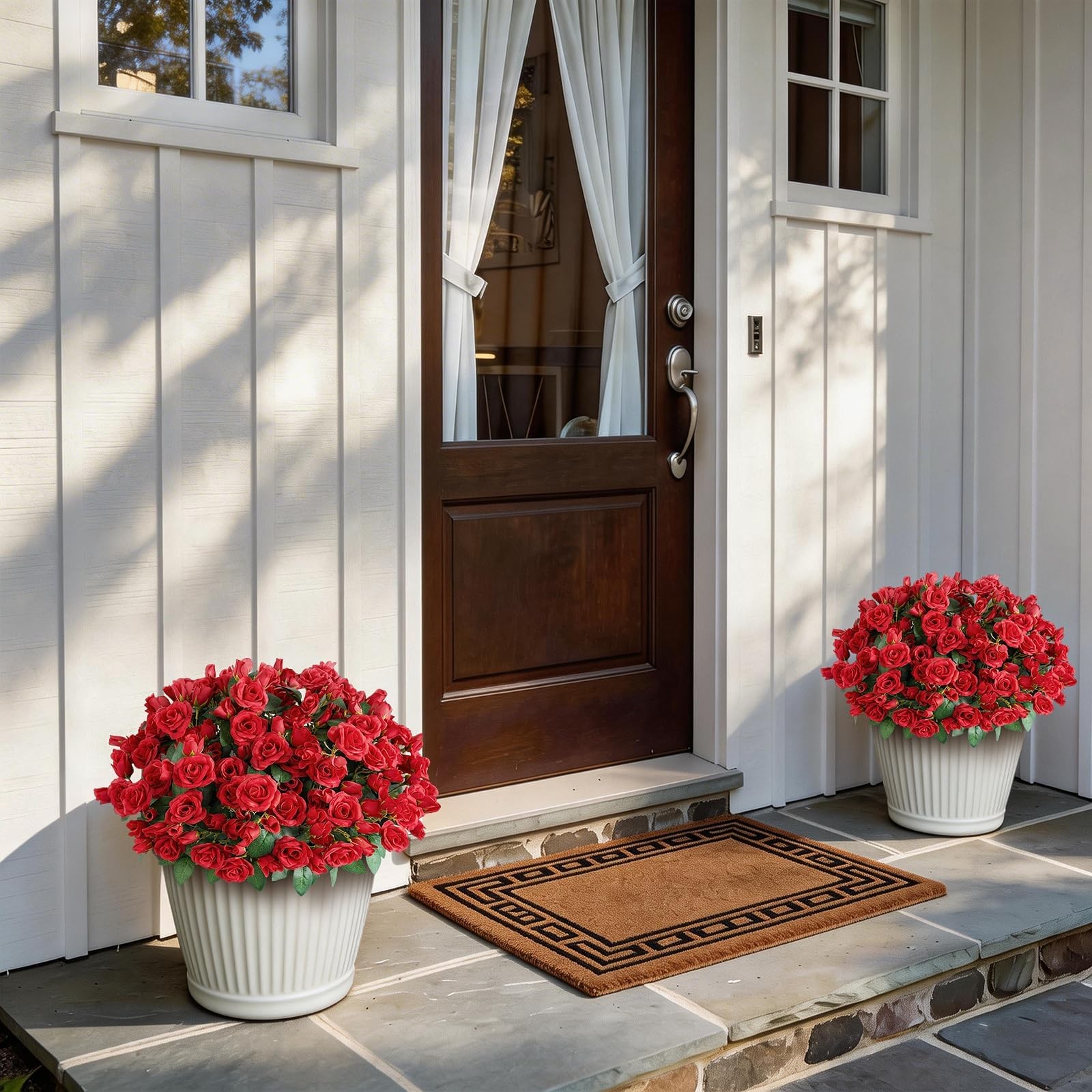 Bundles Artificial Roses for Front Door Outdoor Decor, Realistic Fake 8 Red