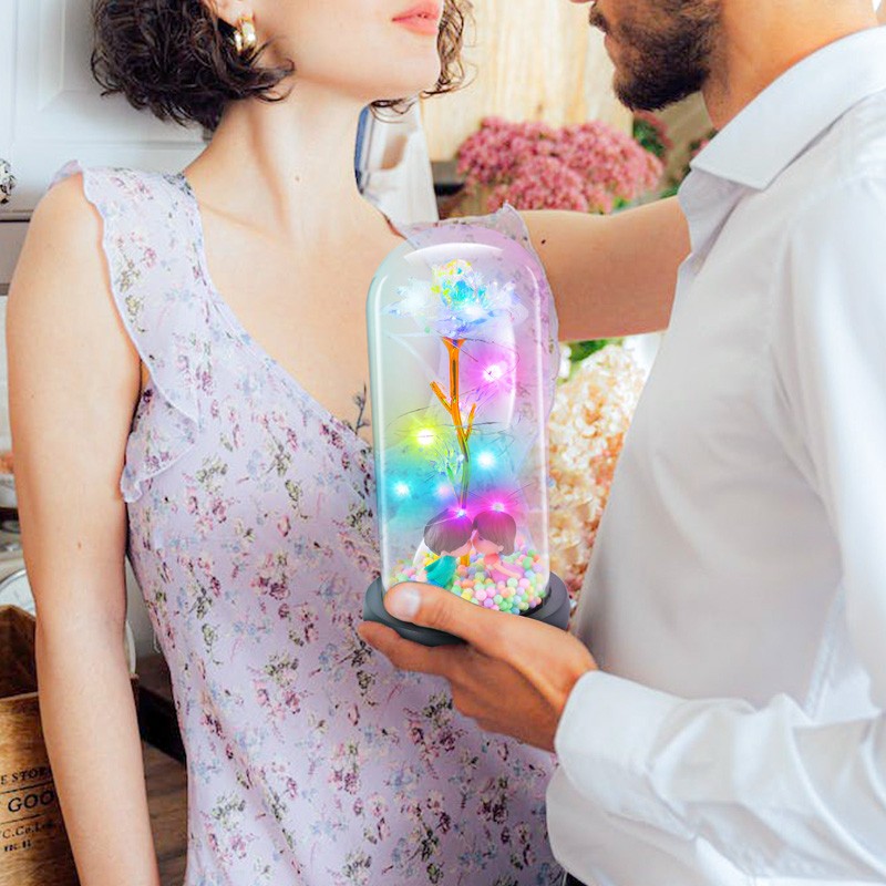 Eternal Forever Galaxy Rose Flower In Glass Dome LED Light Romantic Gift for Her
