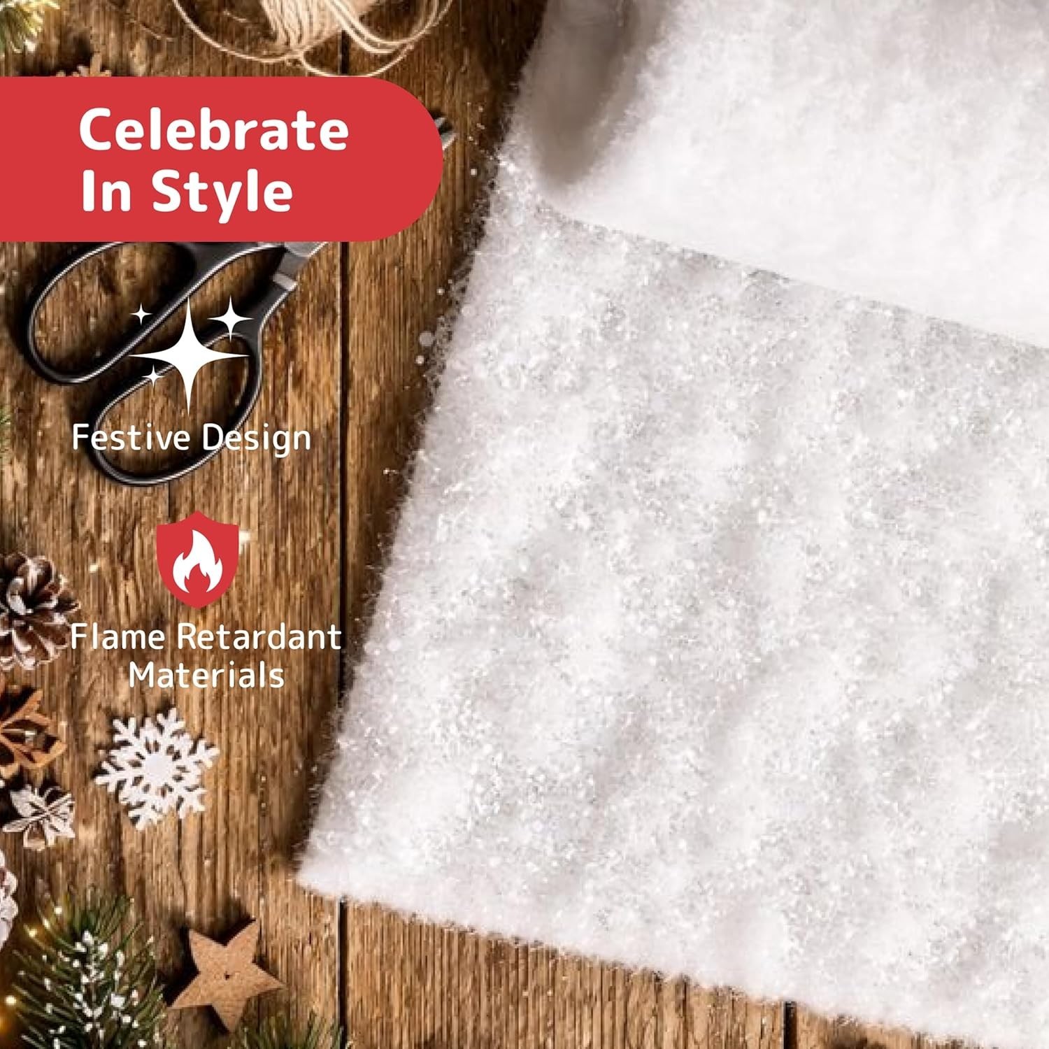 Large 94.5″ x 31.5″ Flame-Retardant Artificial Snow Blanket for Holiday Decor