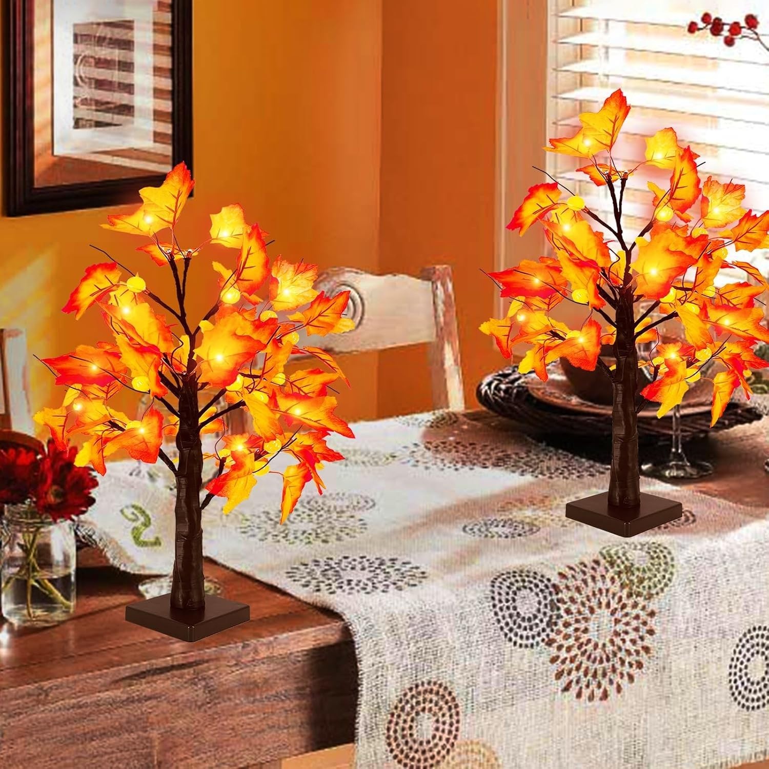 “18”” Lighted Artificial Pumpkin Tree Fall Farmhouse Decorations For Home Table
