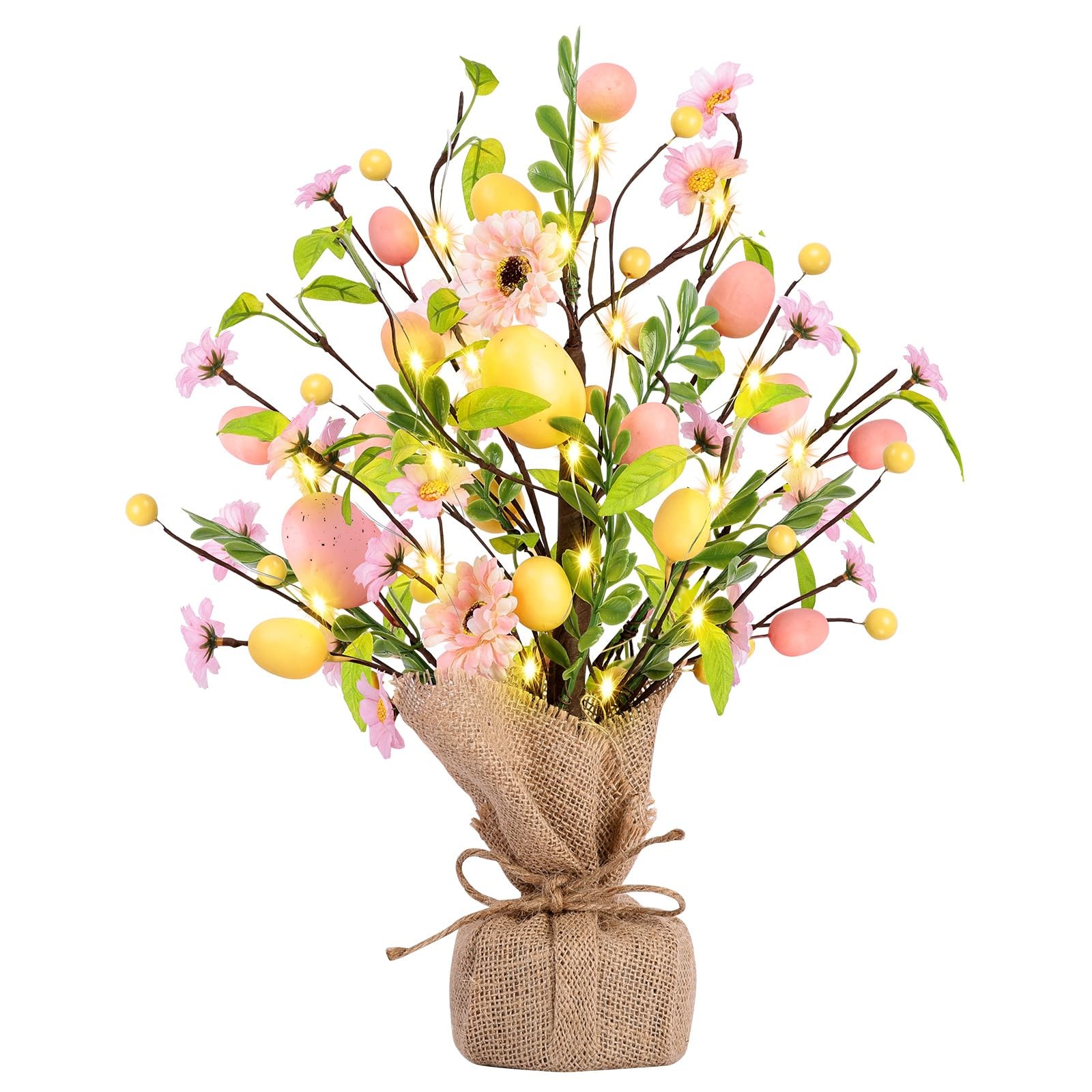 PreLit Easter Egg Tree Tabletop Decor With Ornaments Pink Lighted Tree