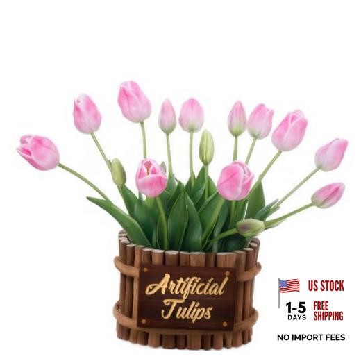 15PCS 15.75″ Artificial Tulips, Premium Latex Natural Feel 15pcs Light Pink