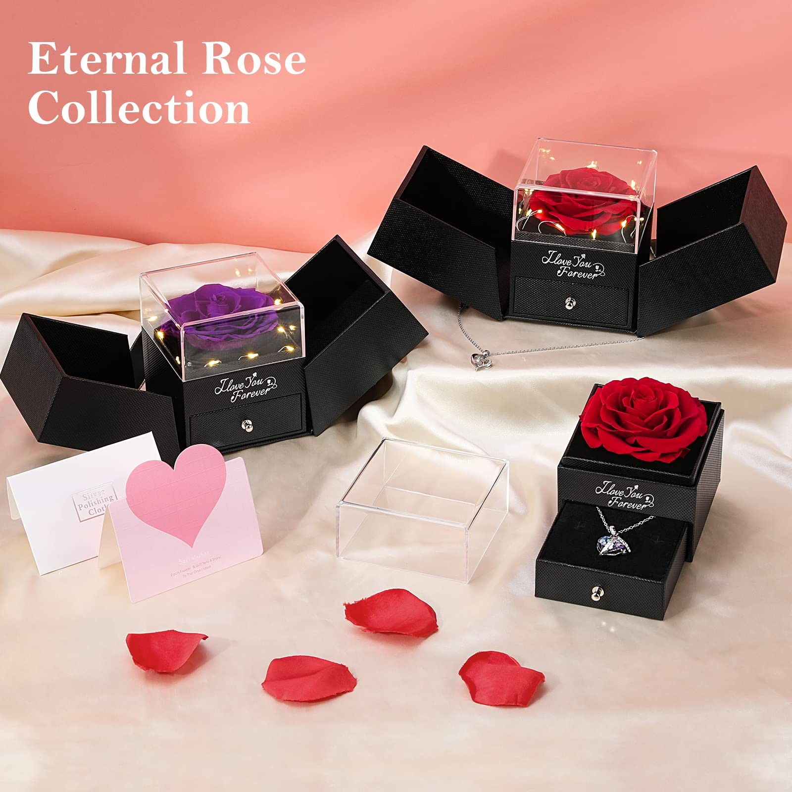 Preserved Purple Real Rose Gifts for Mom Grandma, Eternal Flower Rose Box wit…