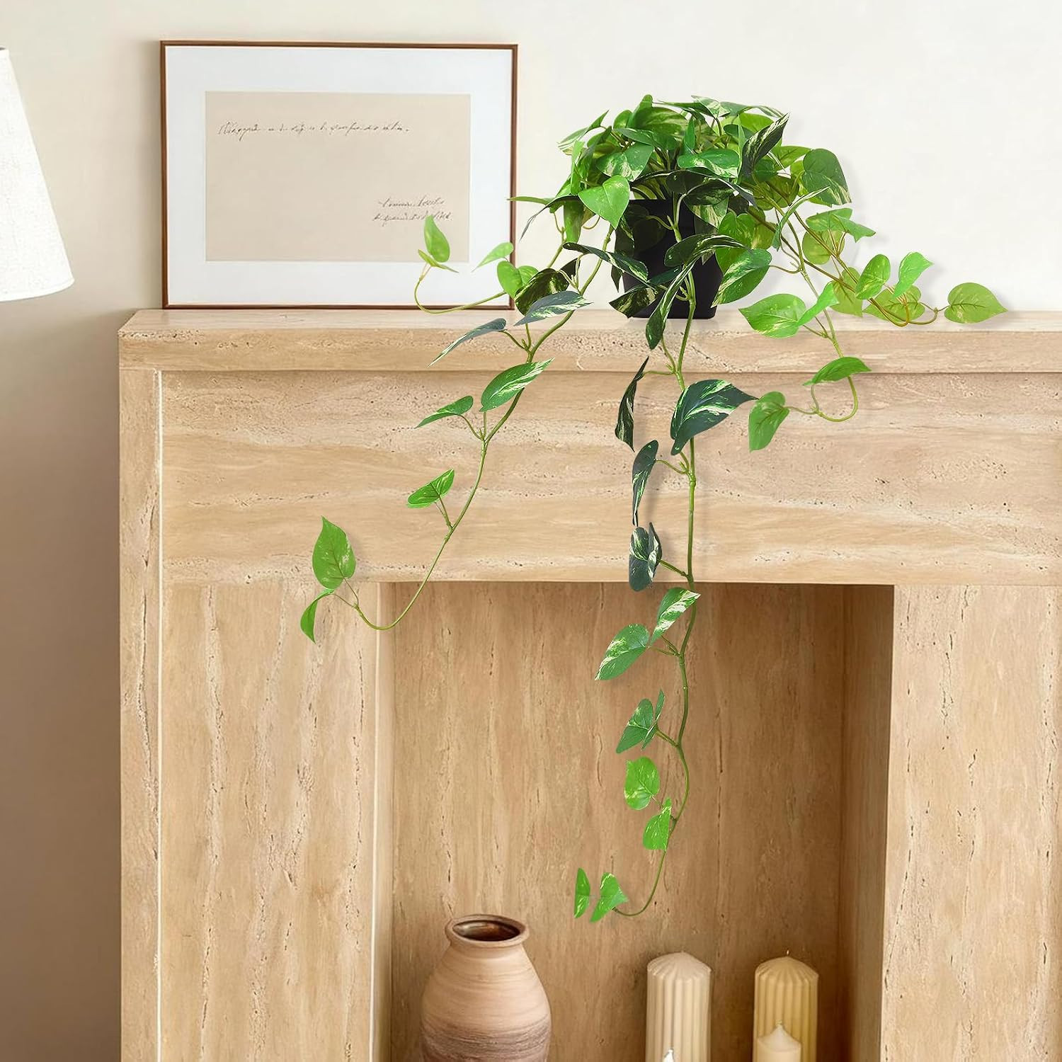 Fake Pothos Hanging Plants, 33″ Potted Artificial Hanging Plant, Faux Pothos Sil