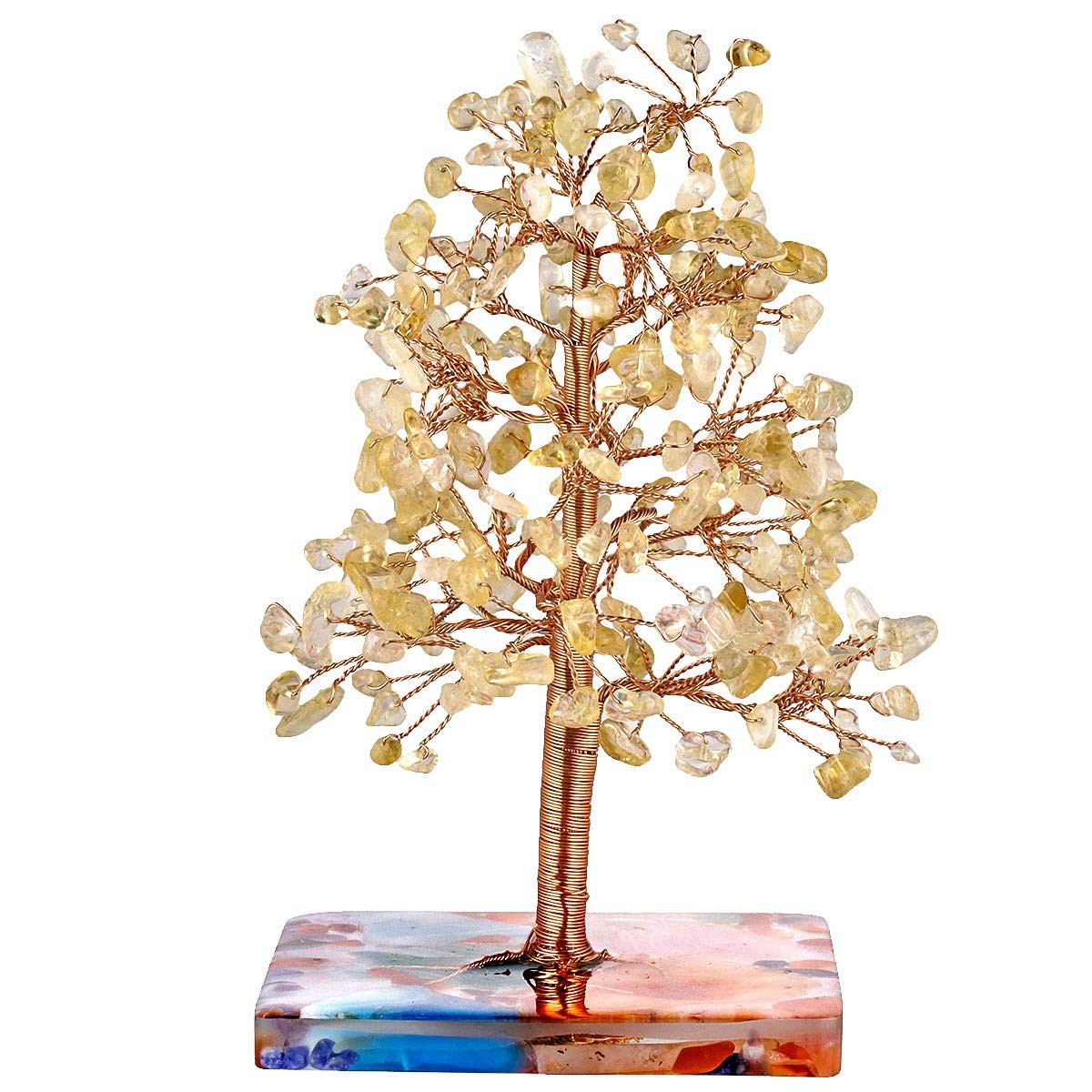 Citrine Crystal Tree Tumbled Stones Geode Agate Slice Base 4.76 Inches