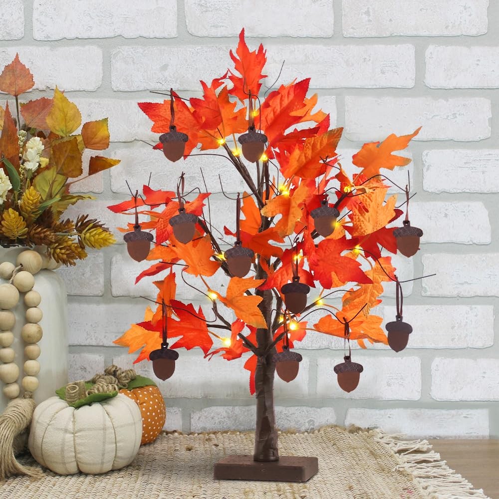 Fall Decorations for Home, Thanksgiving Decorations, 24”/2FT Lighted Fall Maple
