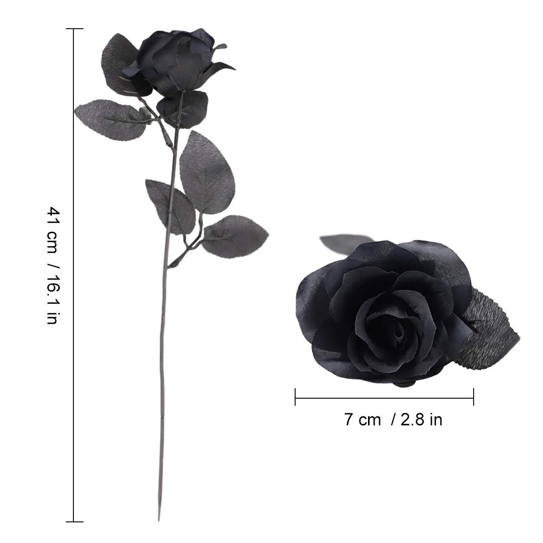 10pcs Black Faux Silk Roses for Bridal Bouquets, Wedding, Halloween & Home Decor