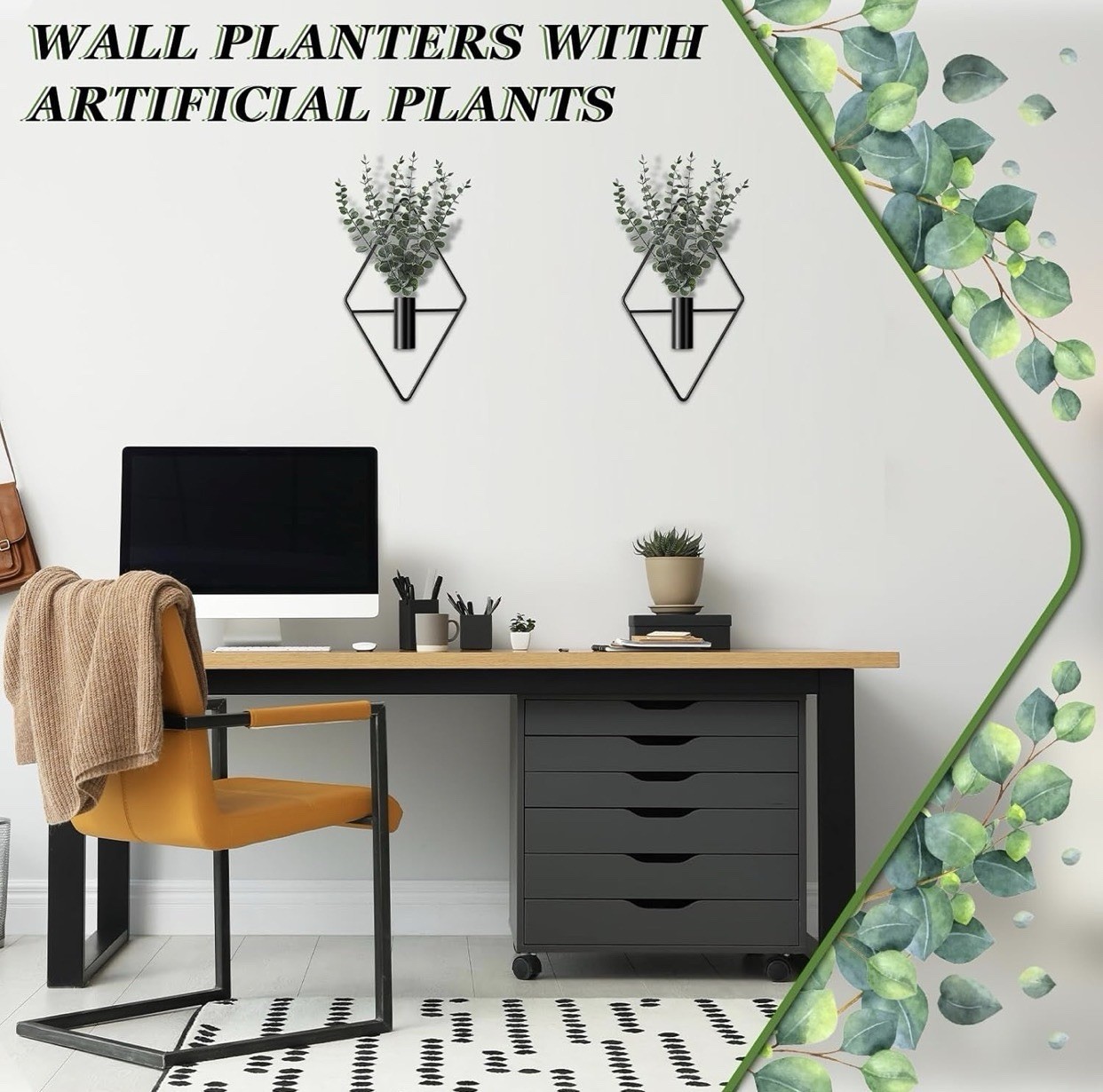 4 Pcs Indoor Hanging Planters 💚 Artificial Eucalyptus 💚 Metal Boho Vases