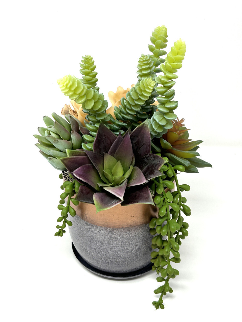 11″ Unique Artificial Succulent Garden #1 mixed arrangement, 5″ Metal Planter