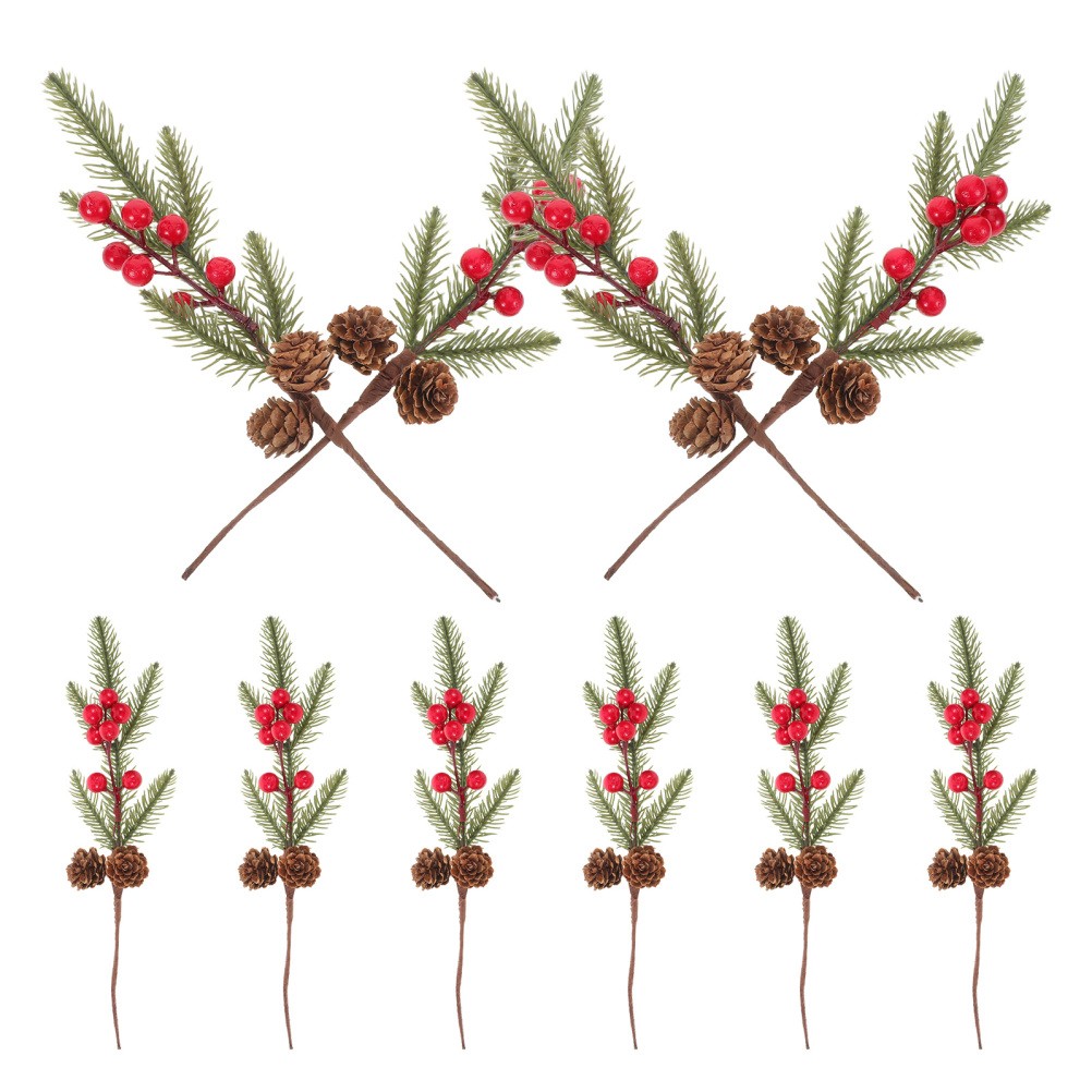 10 Pcs Christmas Vase Filler Decor Berry Stems Artificial Picks Pine