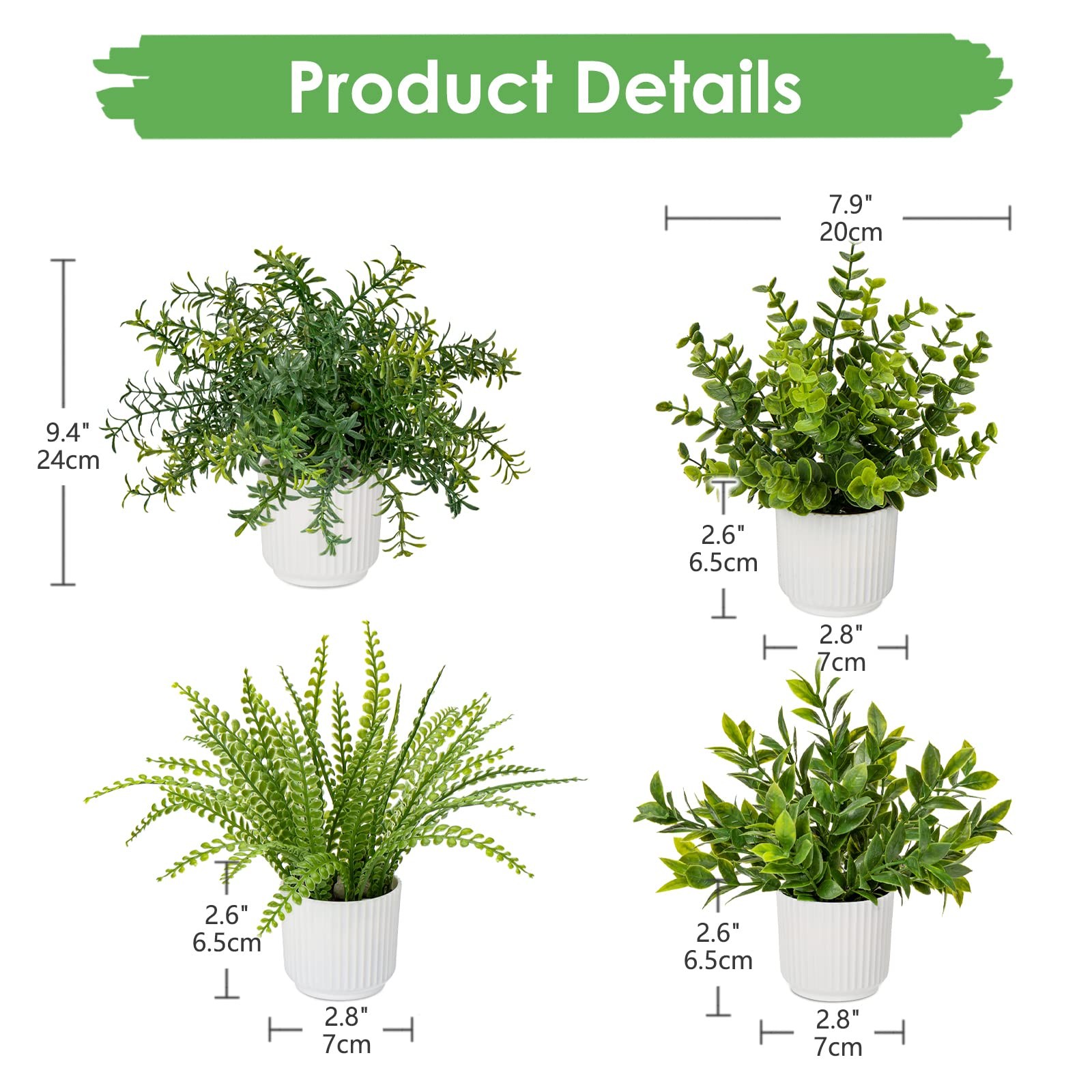 4 Pack Artificial Potted Plants Eucalyptus Rosemary Boston Fern ZZ Plant Fake…