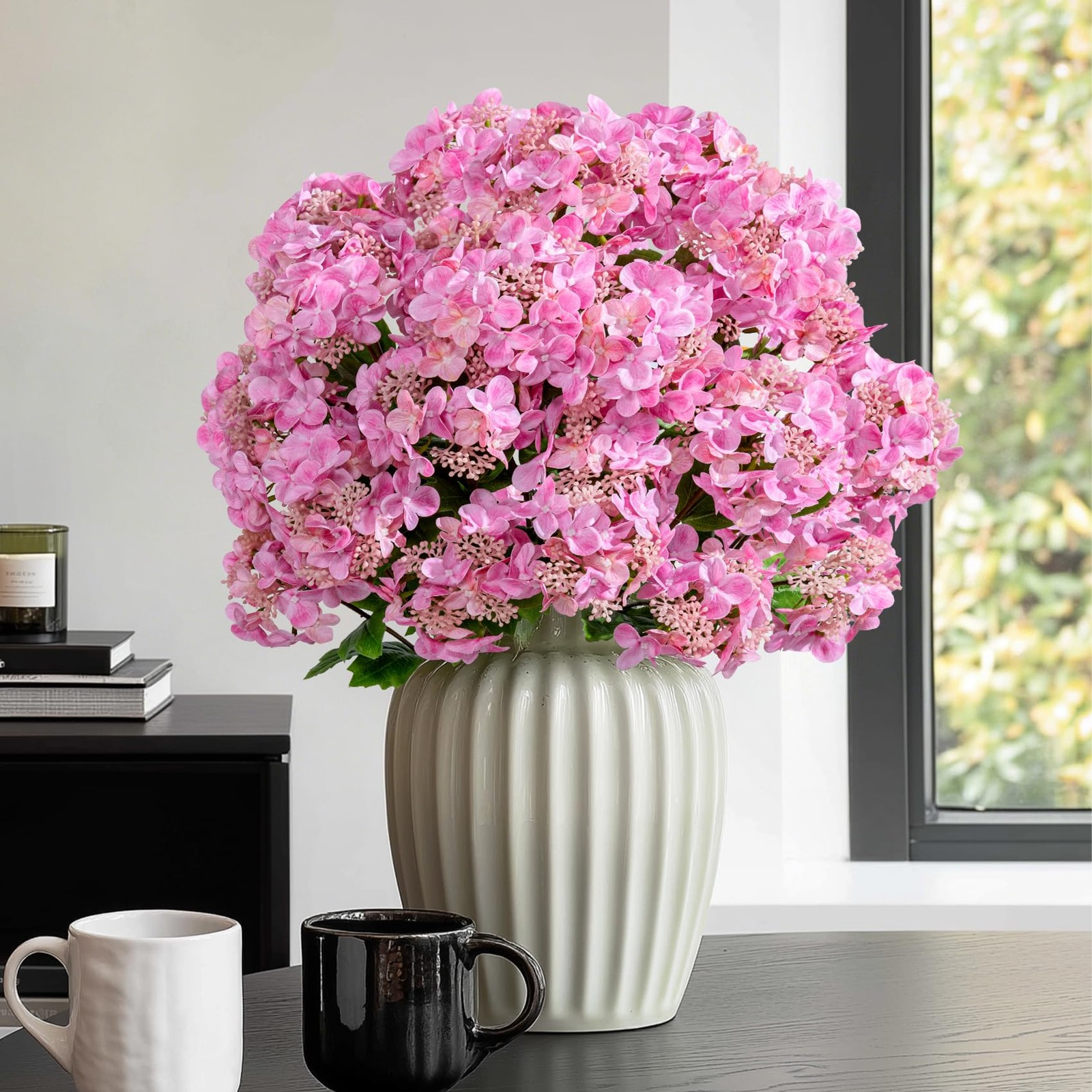 8Pcs Real Touch Hydrangea Pink Hydrangea Artificial Flowers Silk Hydrangea Fl…
