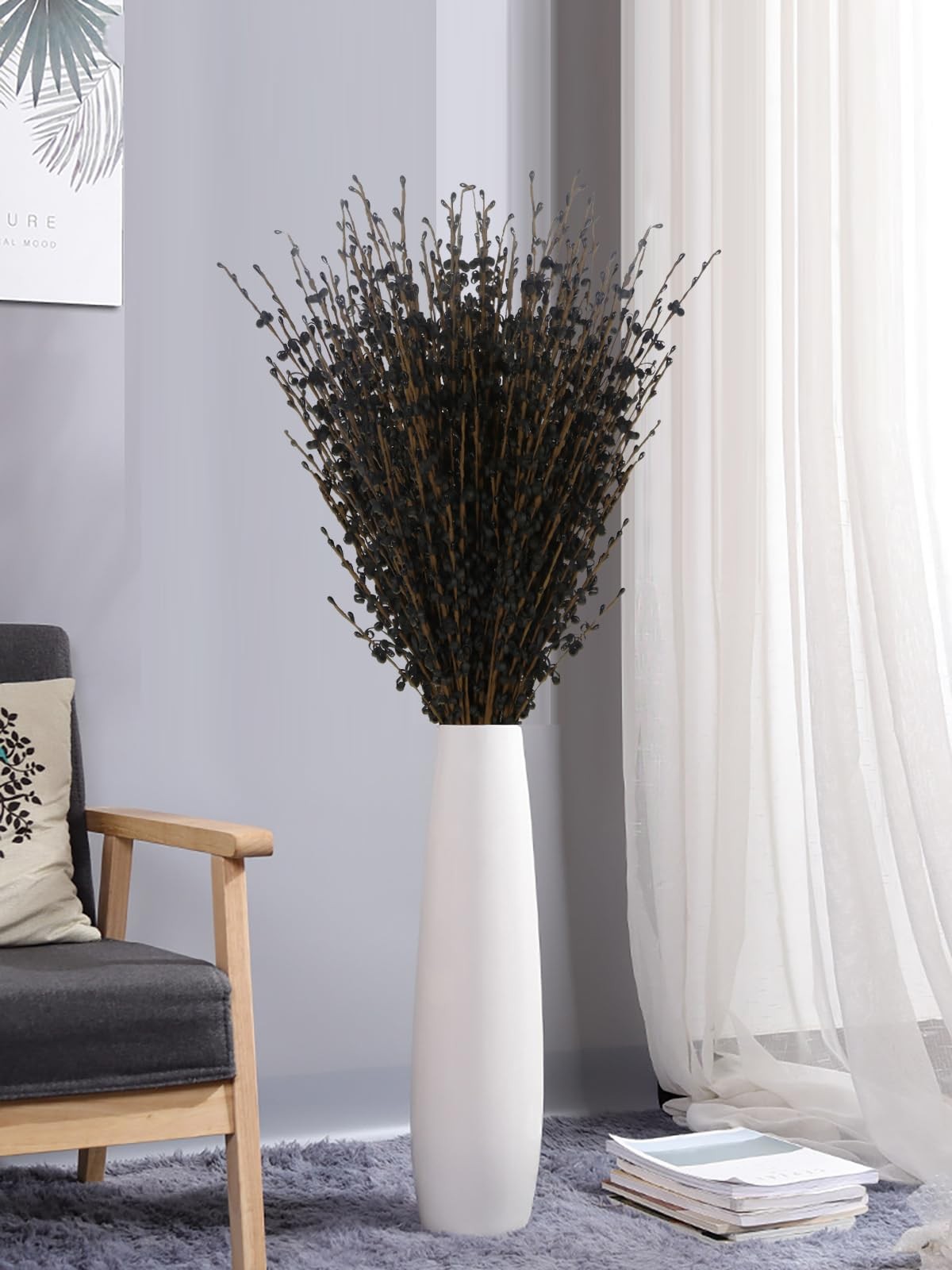 15PCS Black Flowers 29.5 Long Jasmine Artificial Flowers Faux Pussy Willow Br…