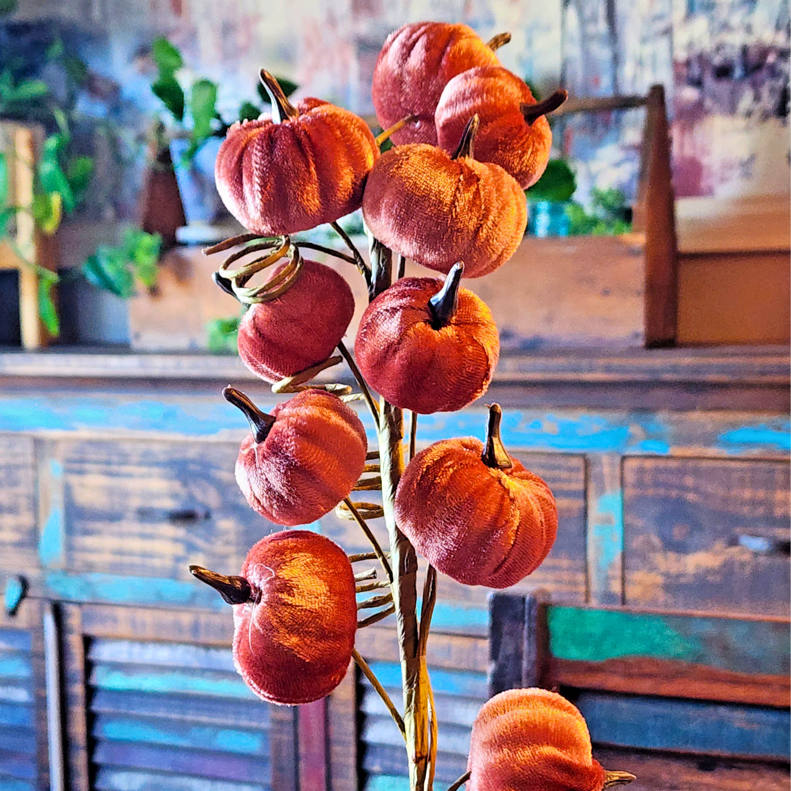 Velvet Pumpkin Floral Picks | Fall Harvest Stems | Rustic Autumn Centerpiece Dec