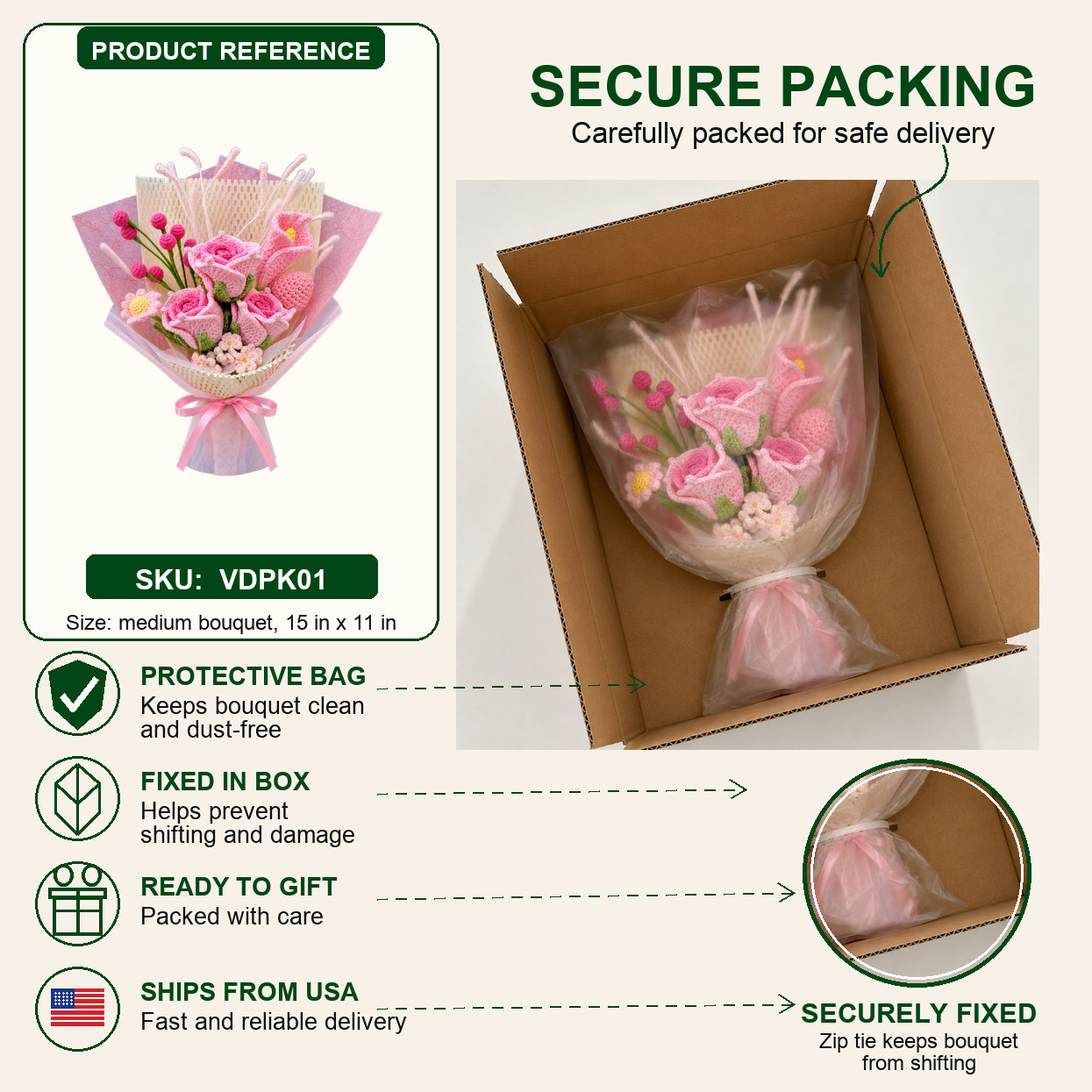 Pink Rose Crochet Bouquet Valentine Anniversary Gift for Her