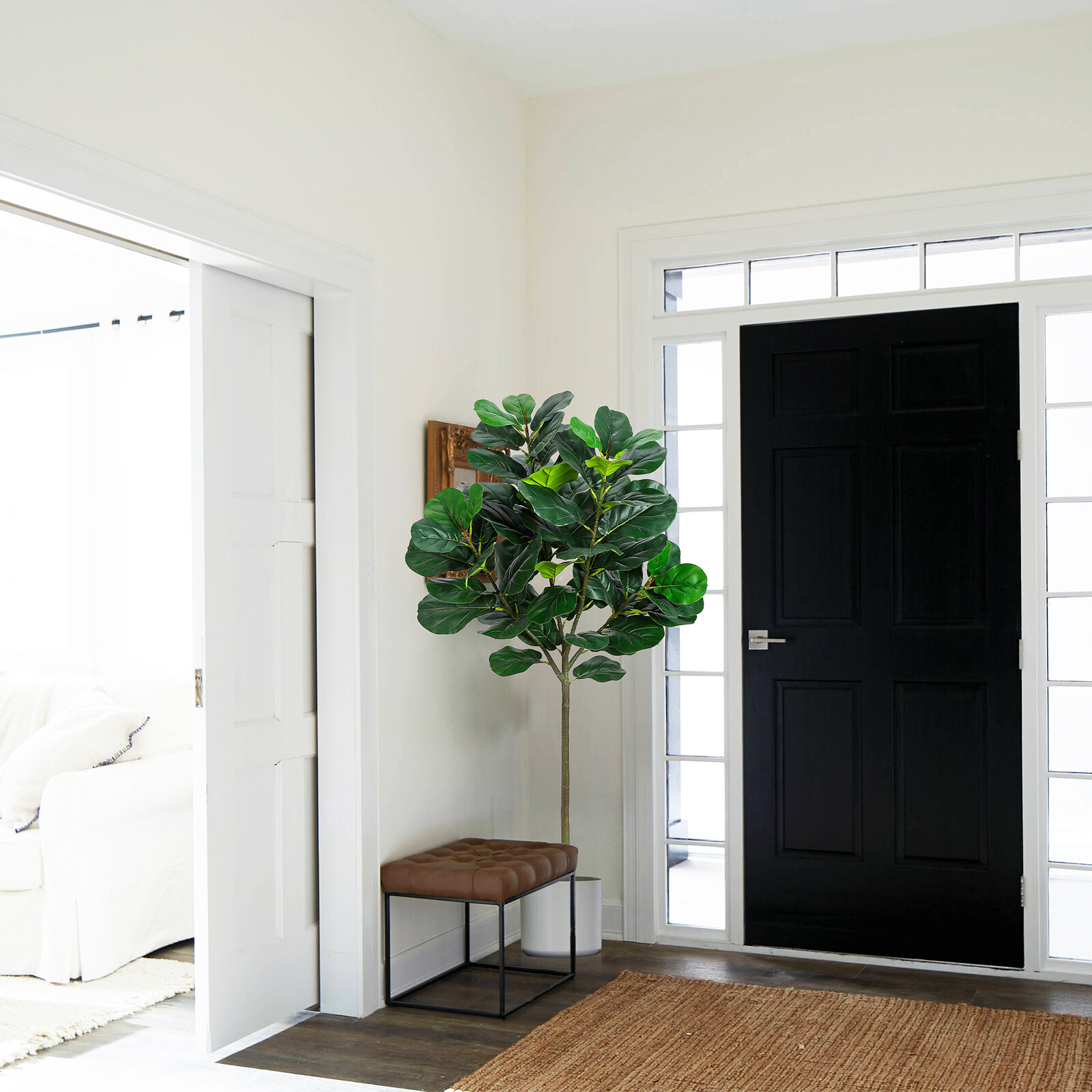 Artificial Fiddle Leaf Fig Tree 5.2ft Faux Ficus Lyrata Plants in Pot Decor